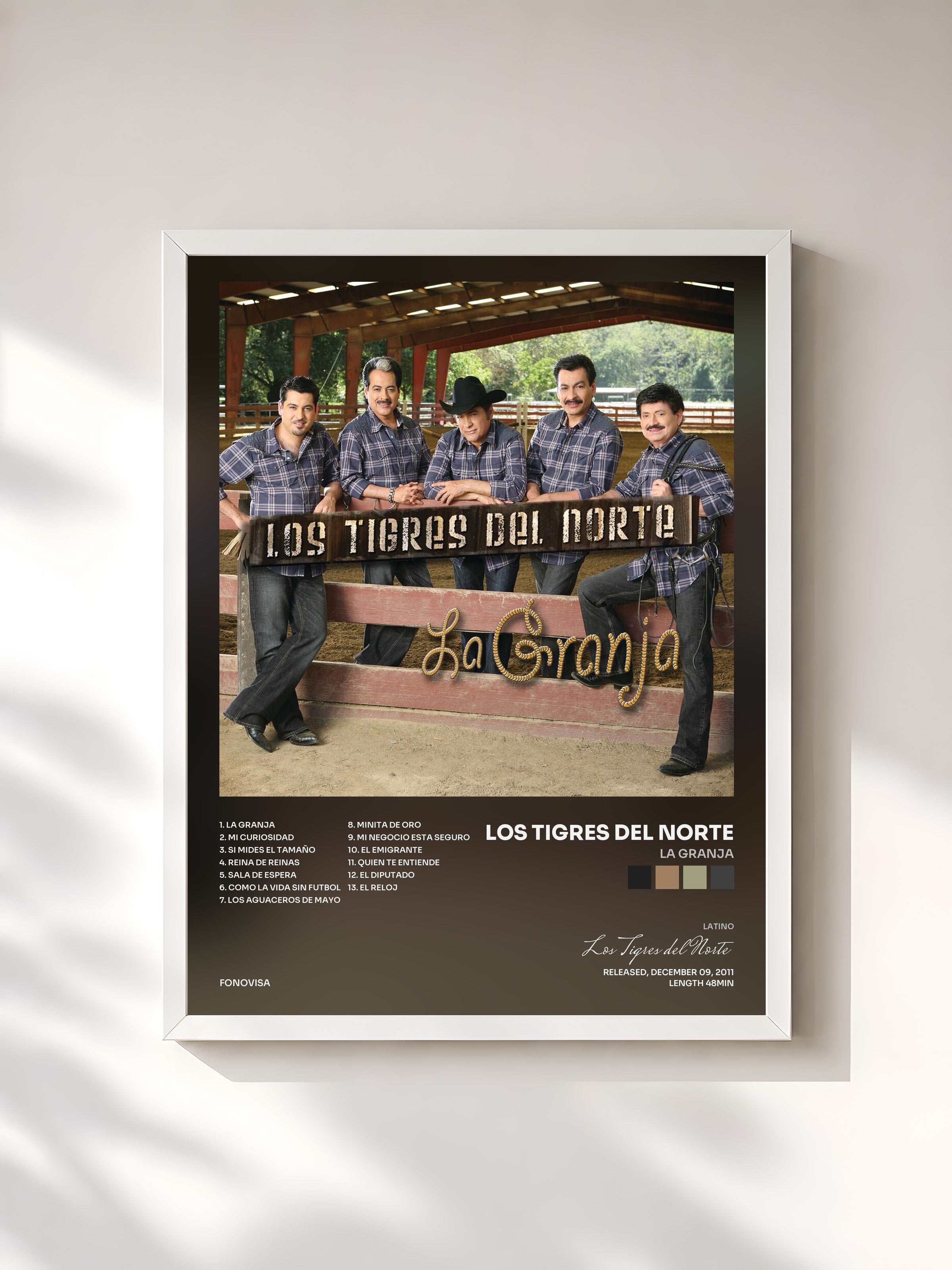 #blanc Tableau de l'album La Granja de Los Tigres del Norte, cadre blanc, imprimé et encadré en France