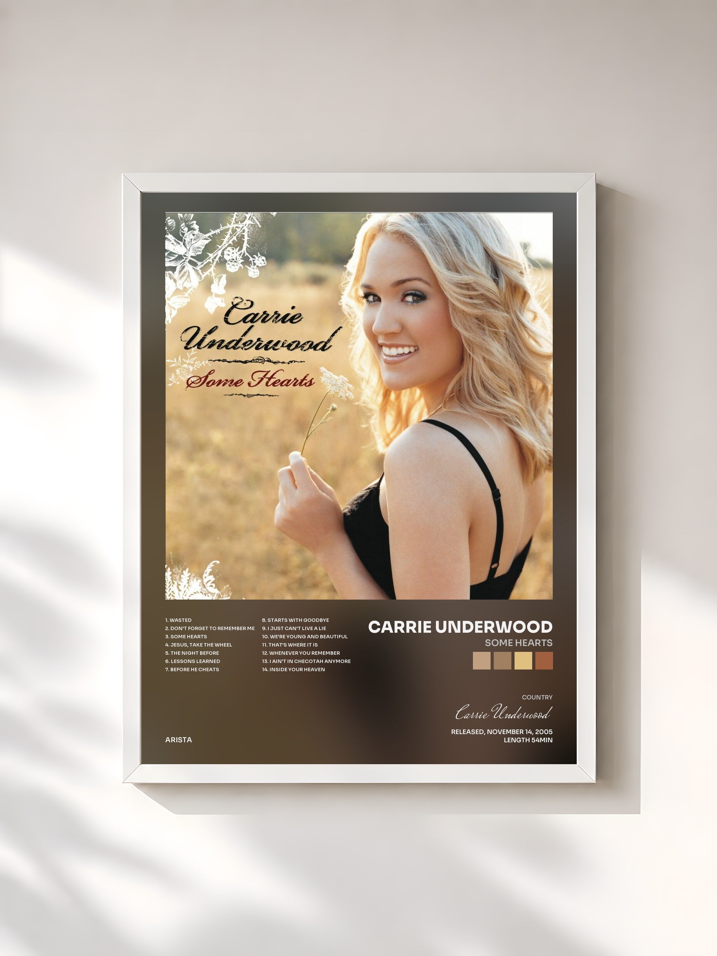 #blanc Tableau de l'album Some Hearts de Carrie Underwood, cadre blanc, imprimé et encadré en France