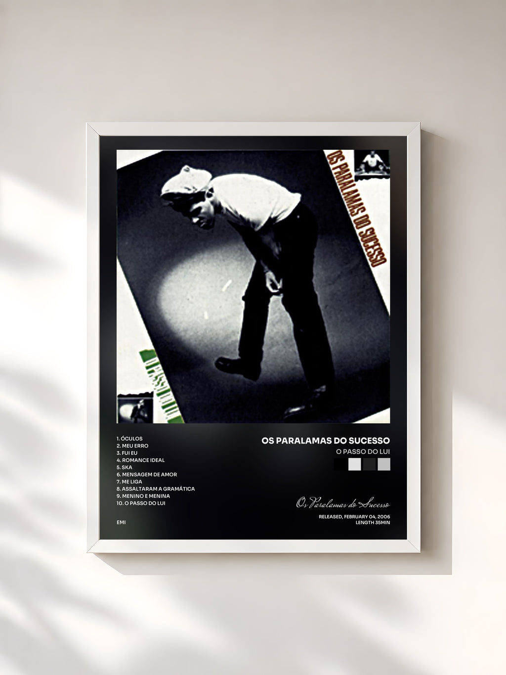 #blanc Tableau de l'album O Passo Do Lui de Os Paralamas do Sucesso, cadre blanc, imprimé et encadré en France