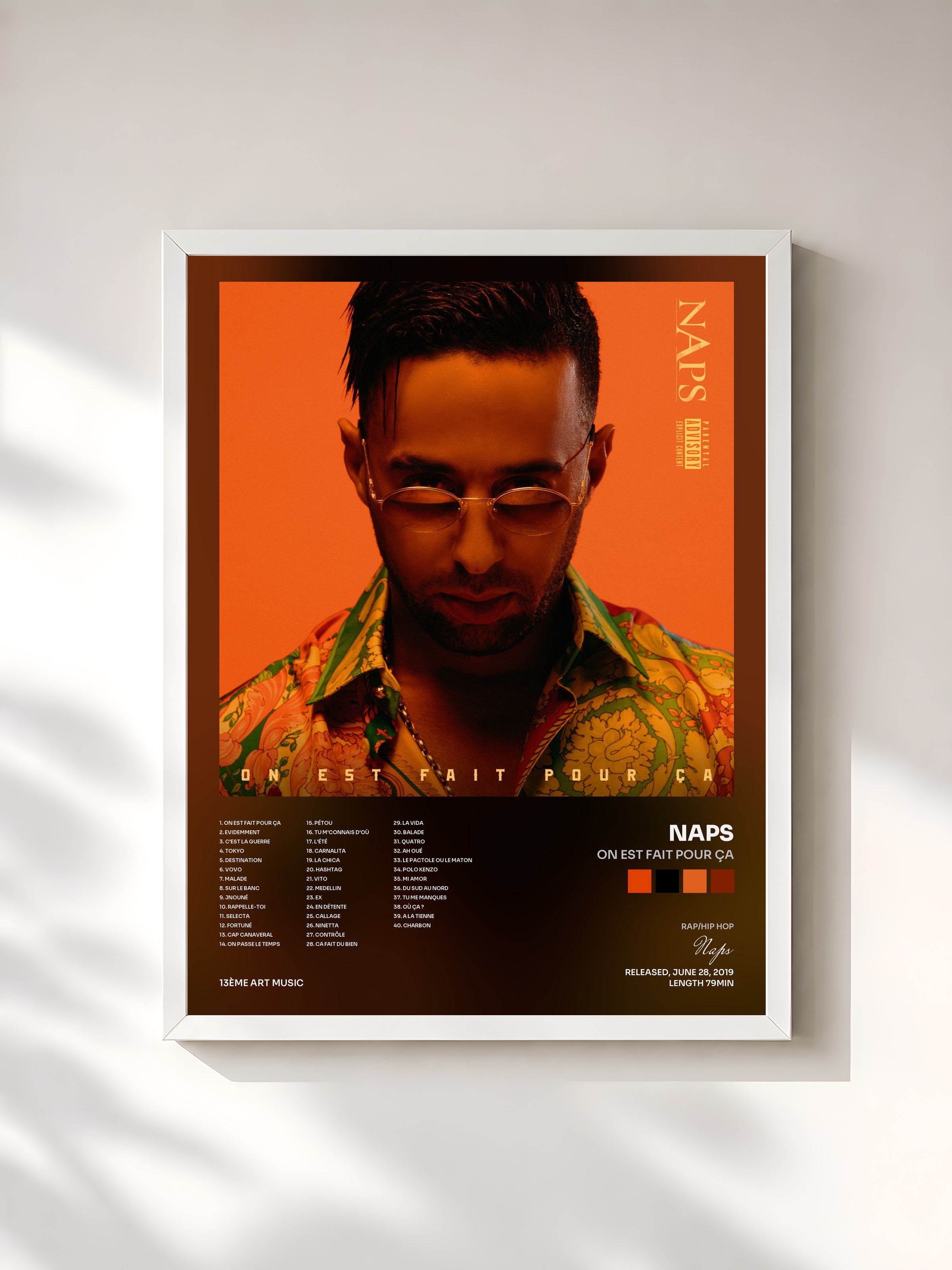 #blanc Tableau de l'album On est fait pour ça de Naps, cadre blanc, imprimé et encadré en France