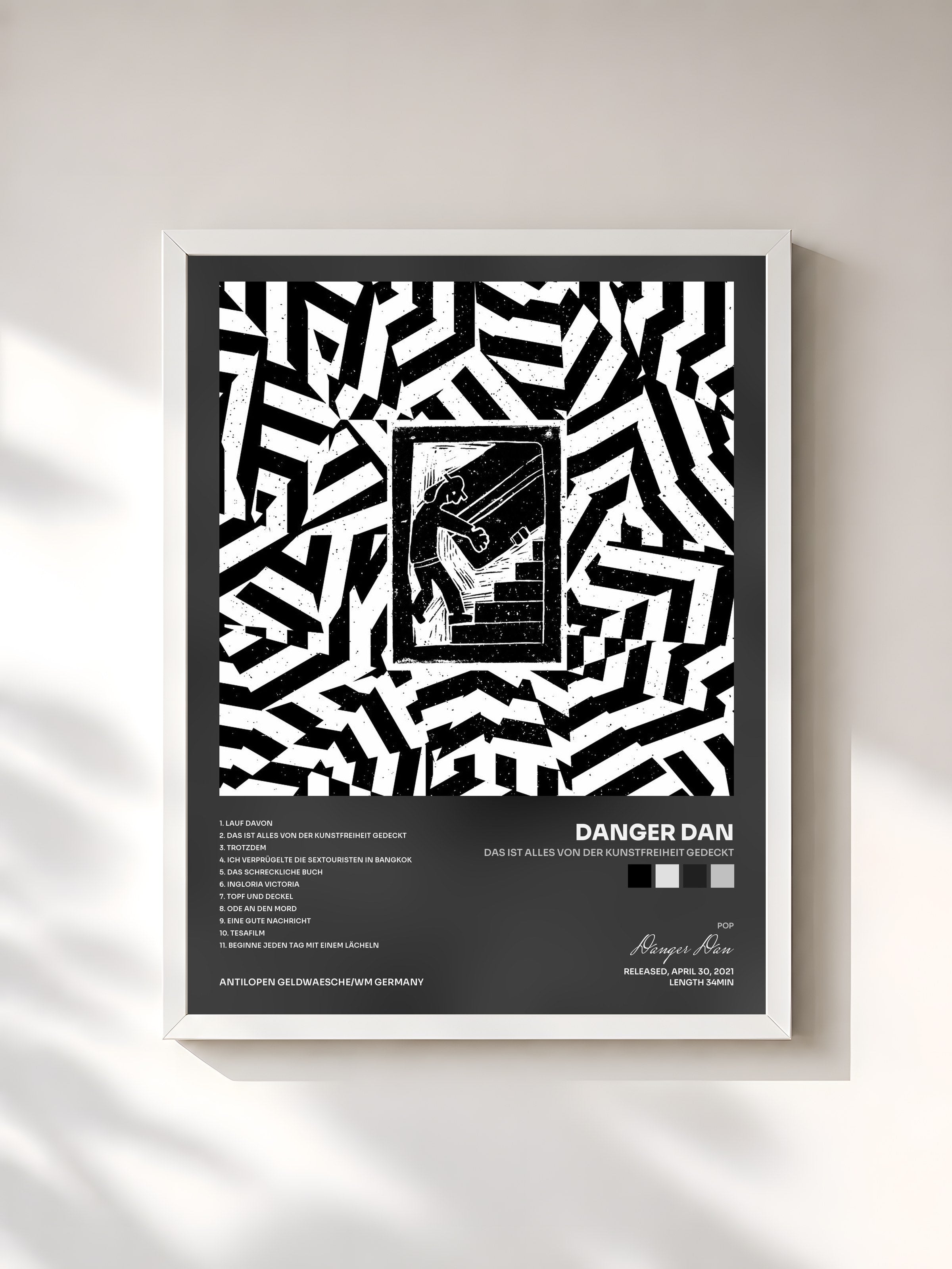 #blanc Tableau de l'album Das ist alles von der Kunstfreiheit gedeckt de Danger Dan, cadre blanc, imprimé et encadré en France