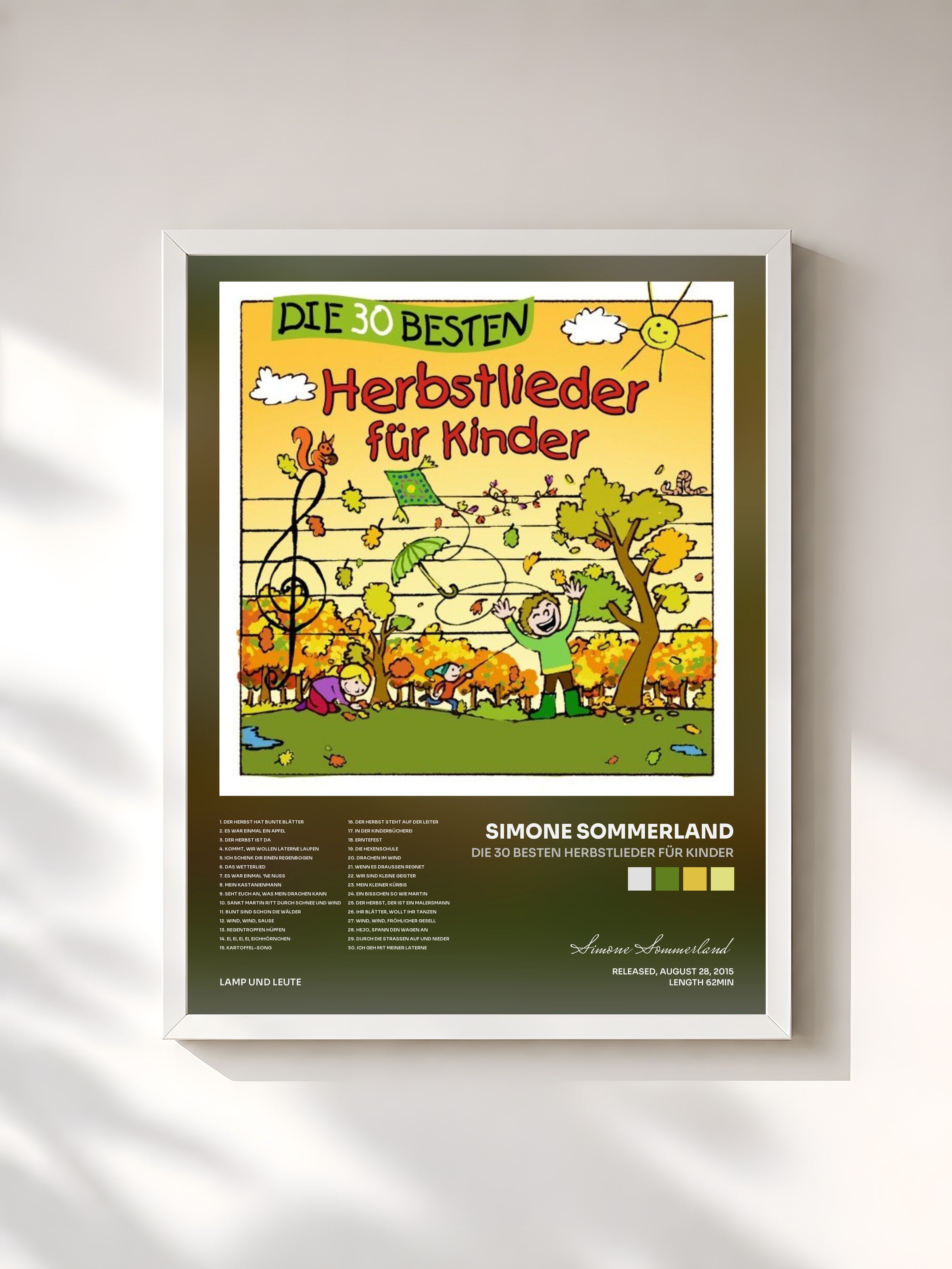 #blanc Tableau de l'album Die 30 besten Herbstlieder für Kinder de Simone Sommerland, cadre blanc, imprimé et encadré en France
