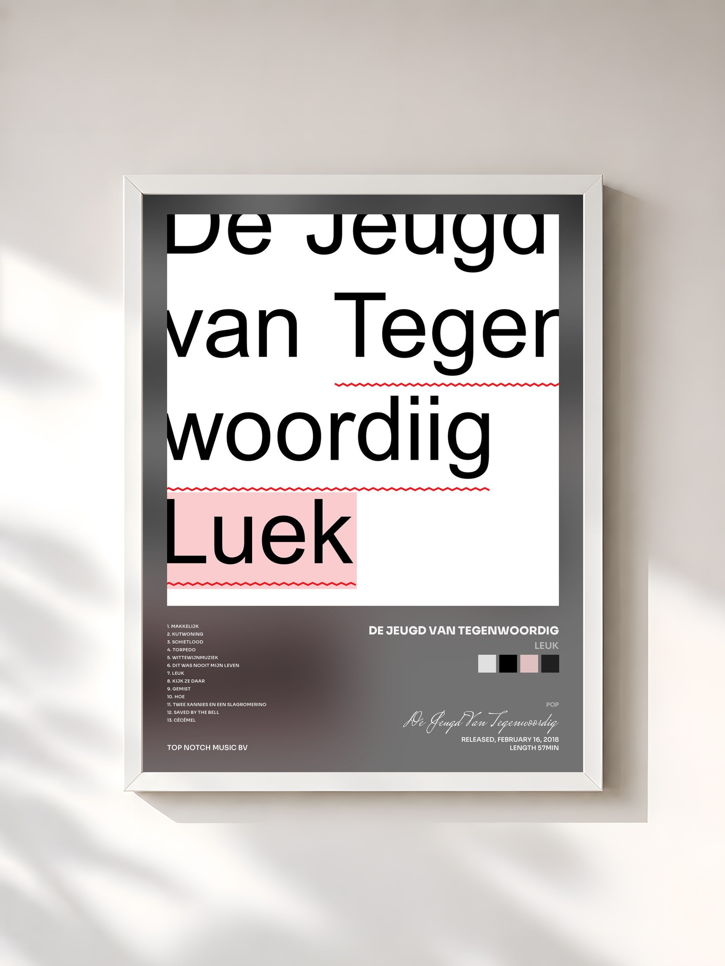 #blanc Tableau de l'album Leuk de De Jeugd Van Tegenwoordig, cadre blanc, imprimé et encadré en France