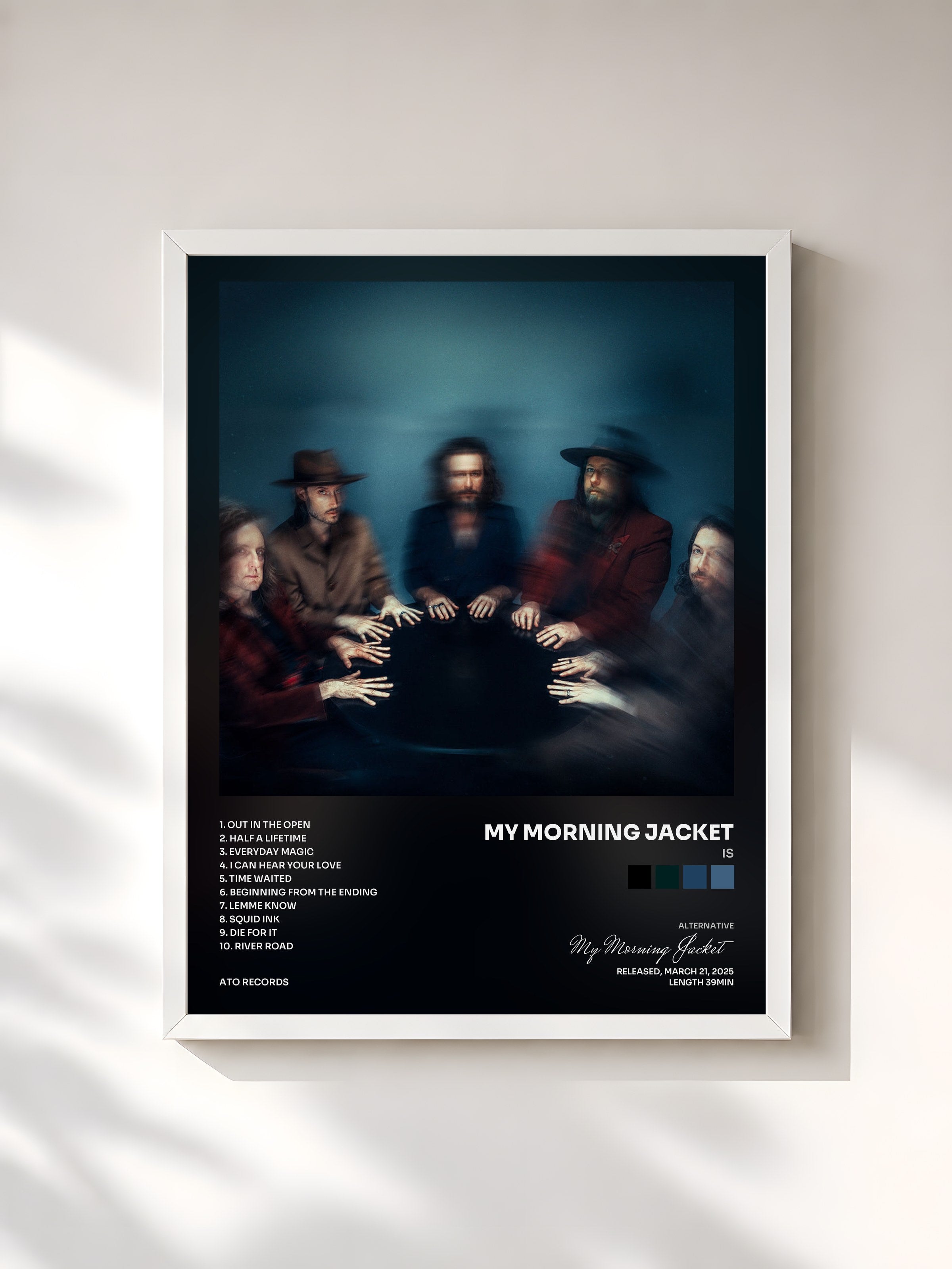#blanc Tableau de l'album is de My Morning Jacket, cadre blanc, imprimé et encadré en France
