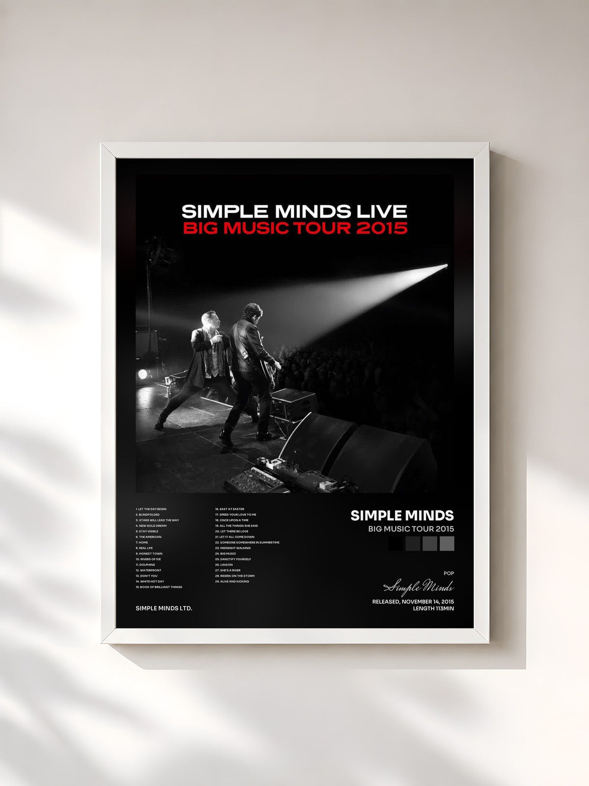 #blanc Big Music Tour 2015 di Simple Minds in stampa incorniciata, cornice bianca, stampata e incorniciata in Francia