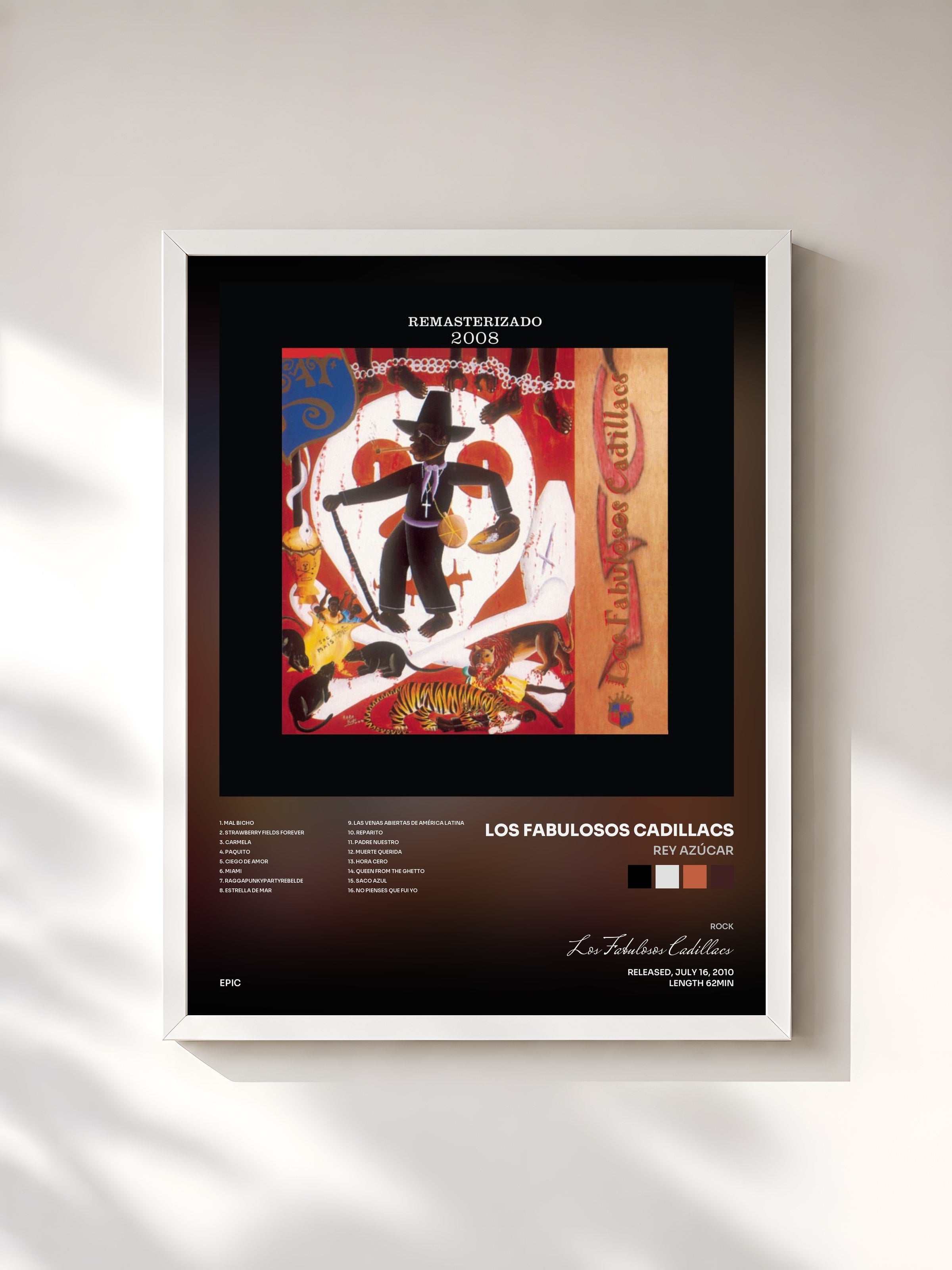 #blanc Tableau de l'album Rey Azúcar de Los Fabulosos Cadillacs, cadre blanc, imprimé et encadré en France