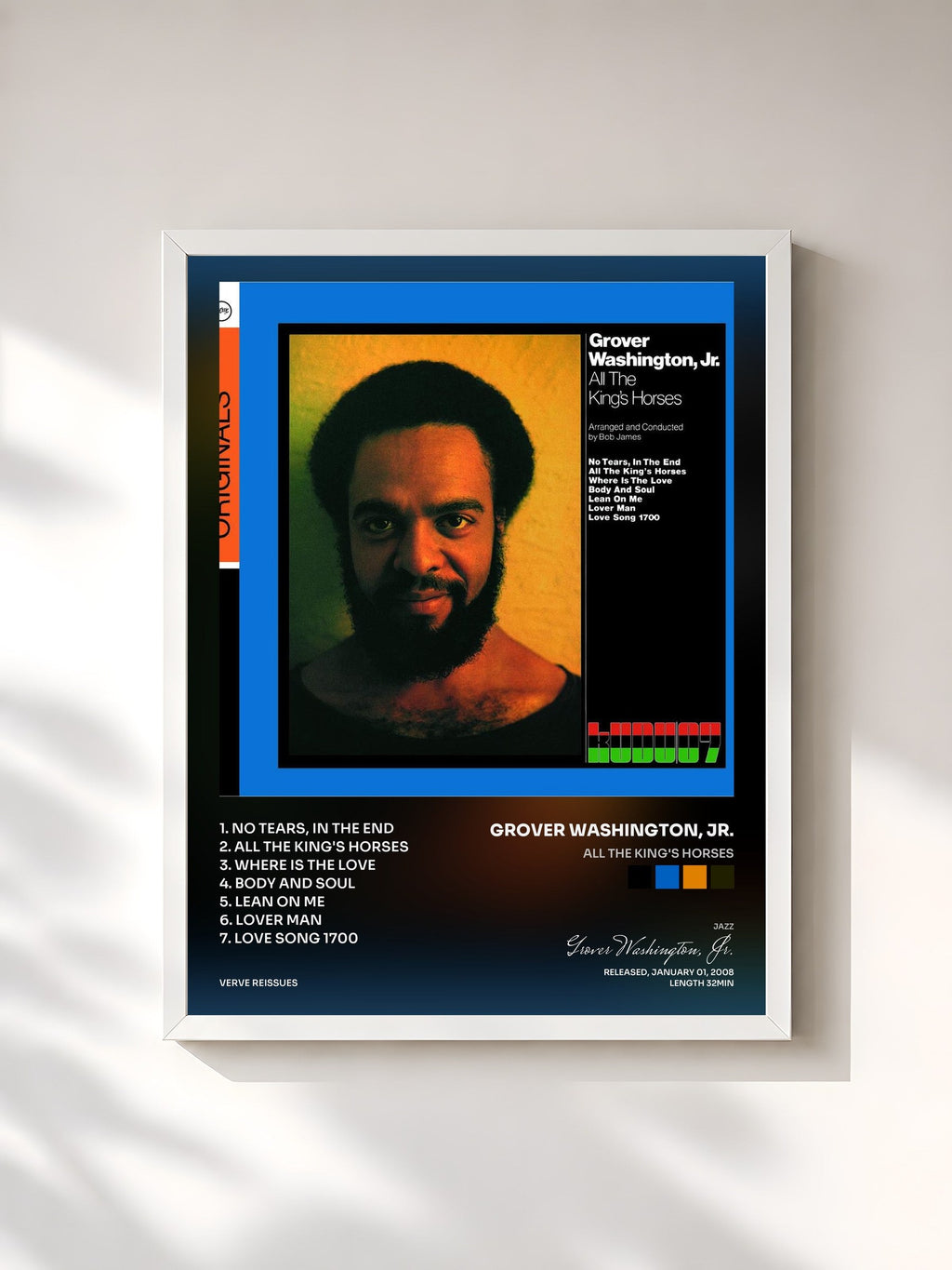 #blanc Tableau de l'album All The King's Horses de Grover Washington, Jr., cadre blanc, imprimé et encadré en France
