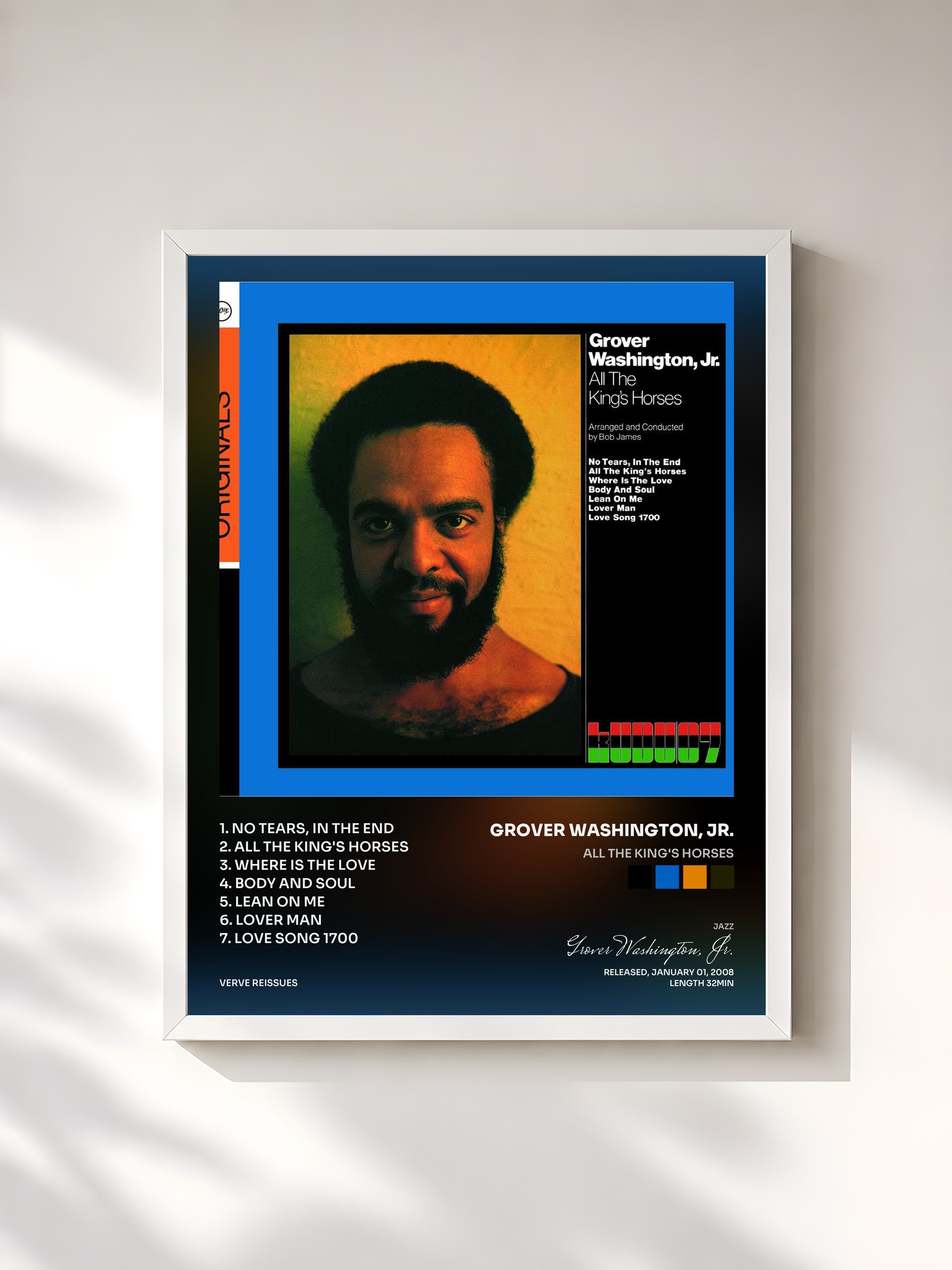 #blanc Tableau de l'album All The King's Horses de Grover Washington, Jr., cadre blanc, imprimé et encadré en France