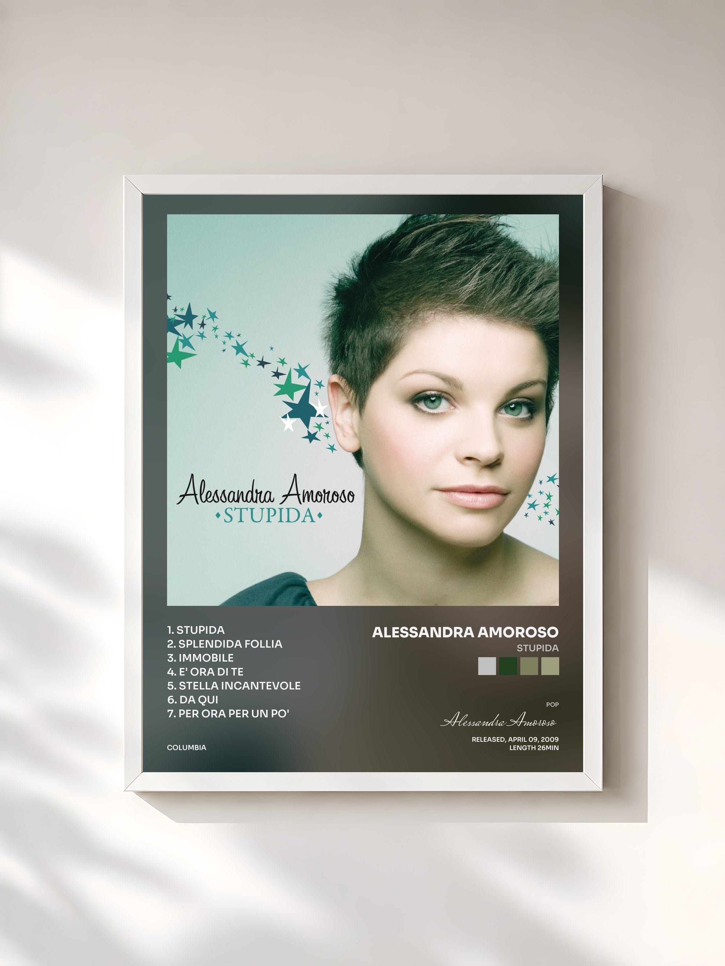 #blanc Tableau de l'album Stupida de Alessandra Amoroso, cadre blanc, imprimé et encadré en France