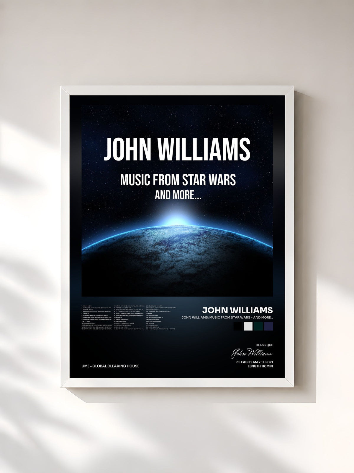 #blanc Tableau de l'album John Williams: Music from Star Wars - and more... de John Williams, cadre blanc, imprimé et encadré en France