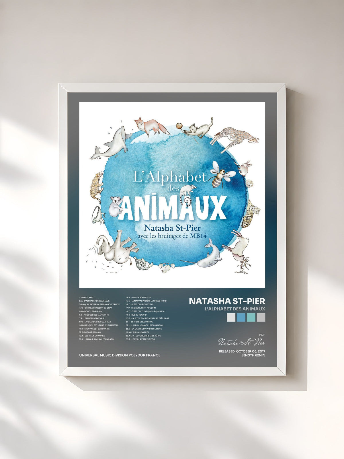 #blanc Tableau de l'album L’alphabet des animaux de Natasha St-Pier, cadre blanc, imprimé et encadré en France