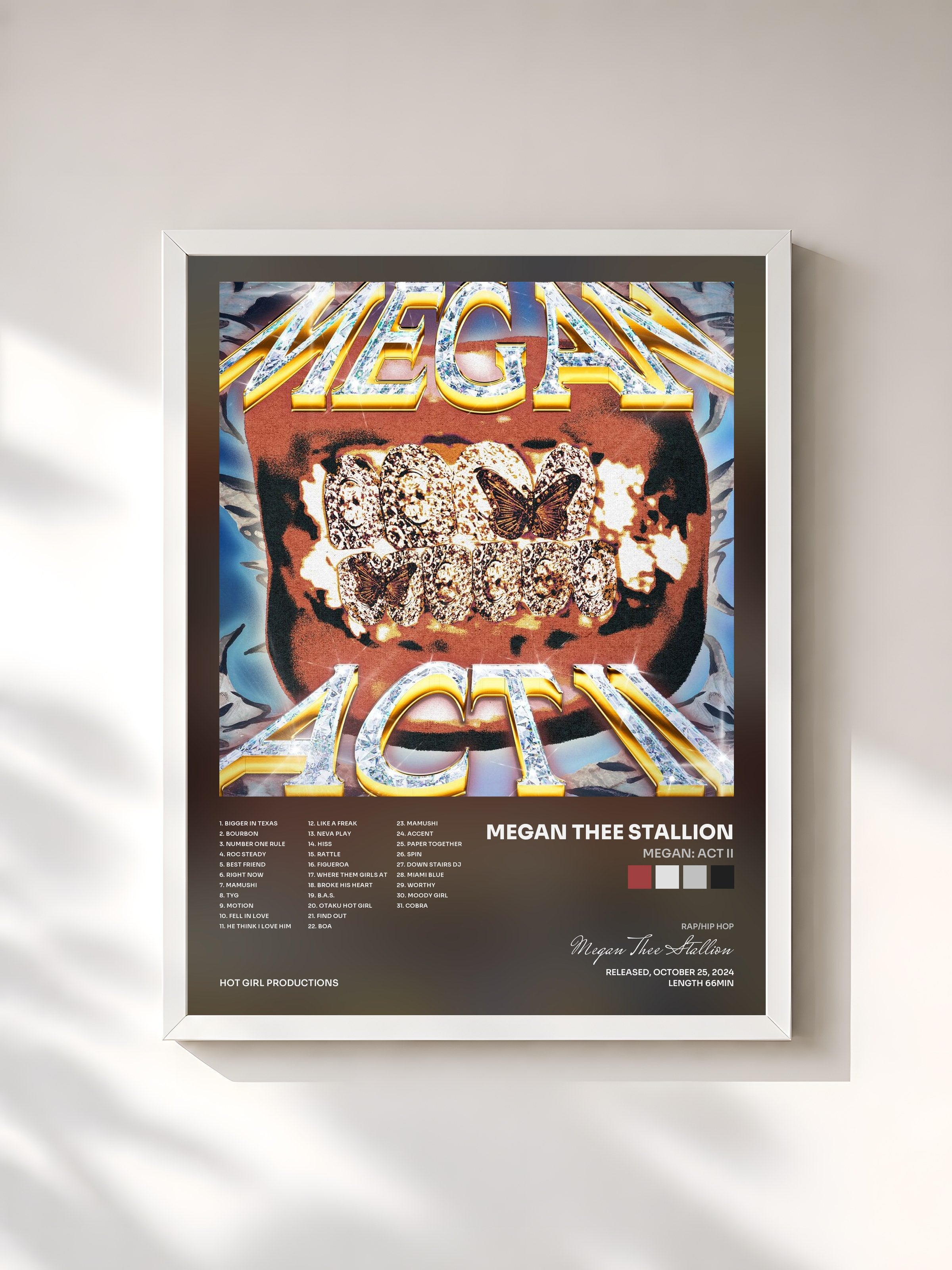 #blanc Tableau de l'album MEGAN: ACT II de Megan Thee Stallion, cadre blanc, imprimé et encadré en France