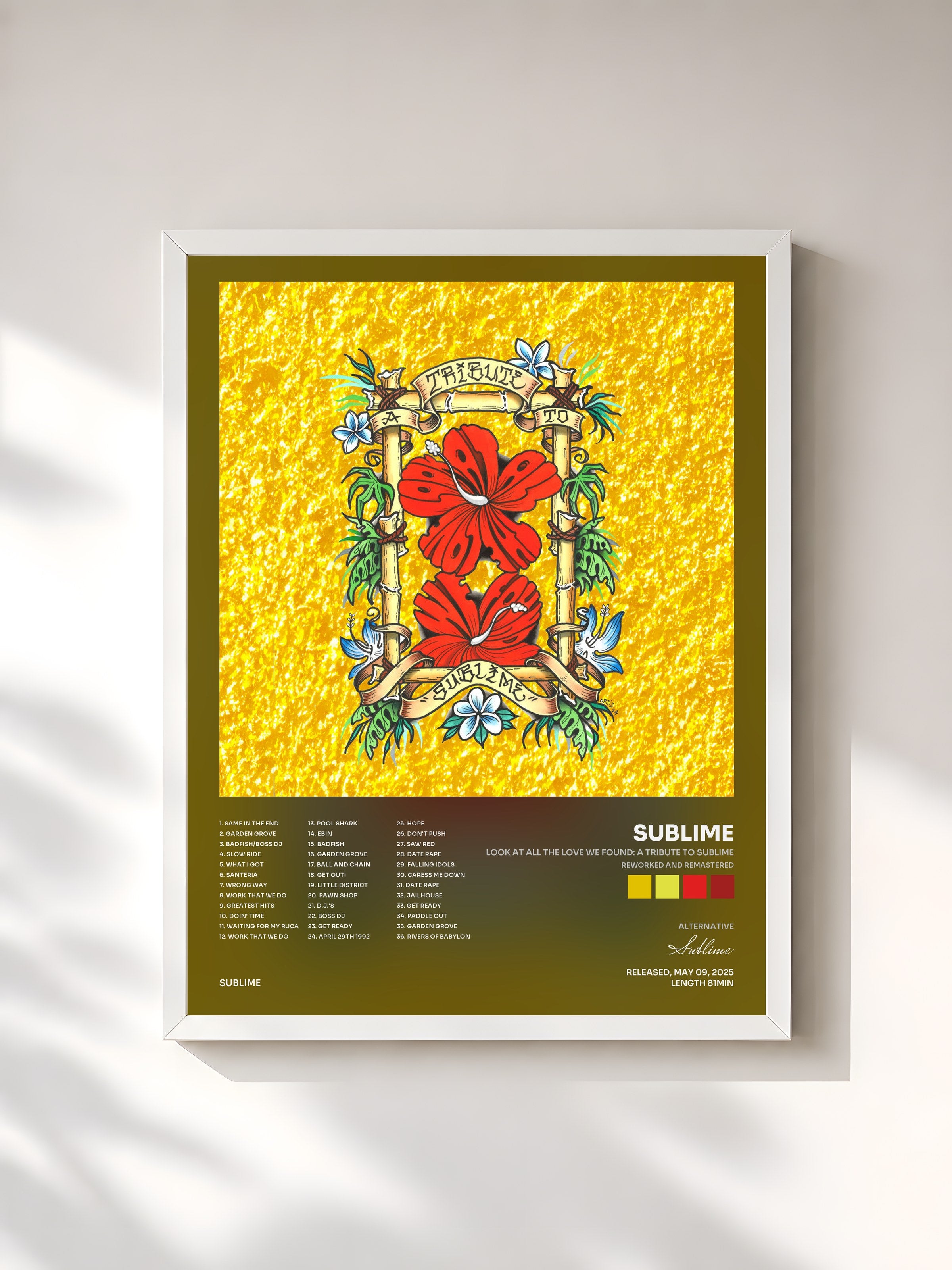 #blanc Tableau de l'album Look At All The Love We Found: A Tribute To Sublime (Reworked and Remastered) de Sublime, cadre blanc, imprimé et encadré en France