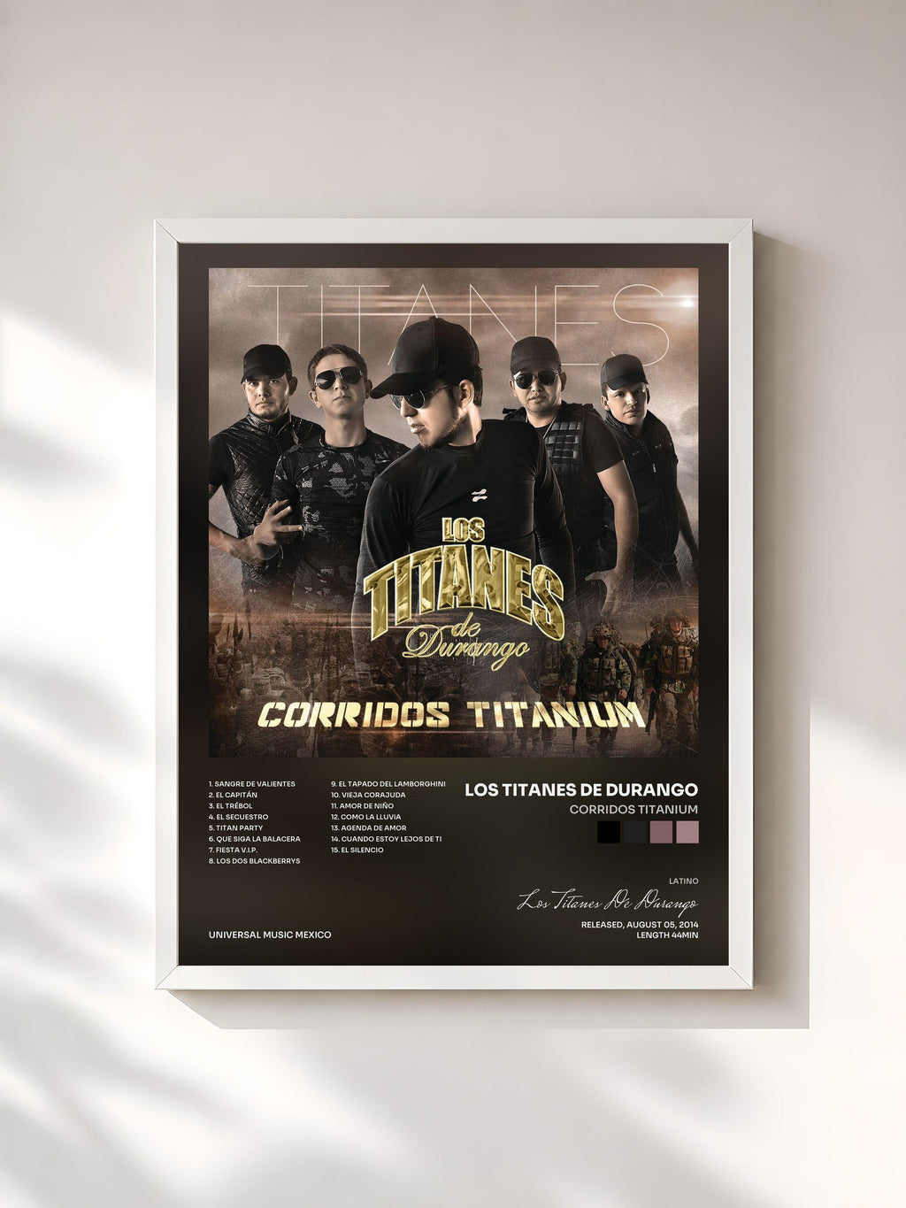 #blanc Tableau de l'album Corridos Titanium de Los Titanes De Durango, cadre blanc, imprimé et encadré en France