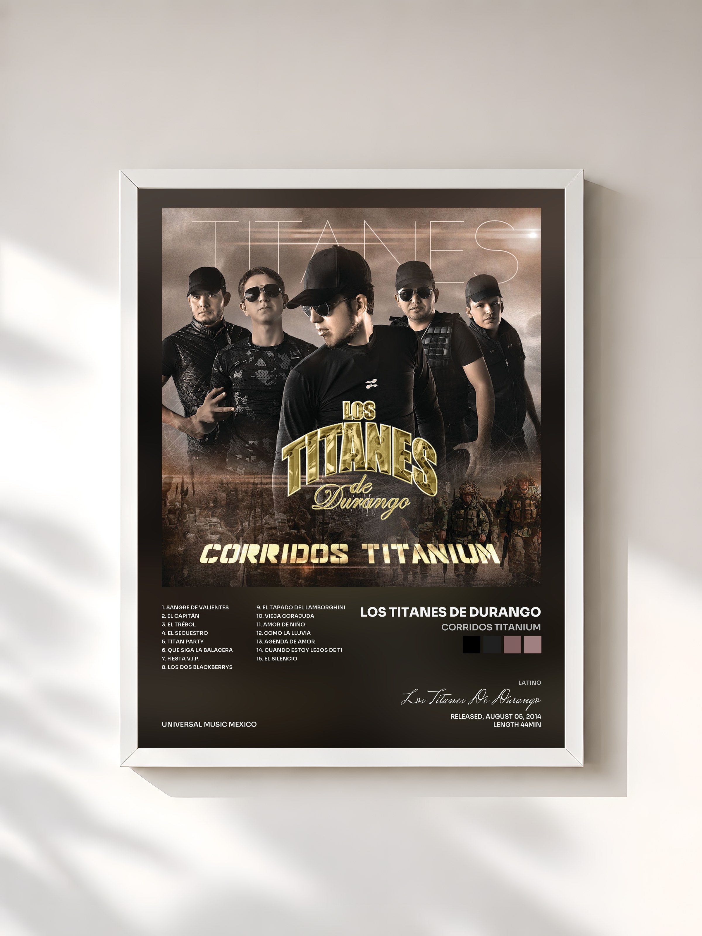 #blanc Tableau de l'album Corridos Titanium de Los Titanes De Durango, cadre blanc, imprimé et encadré en France