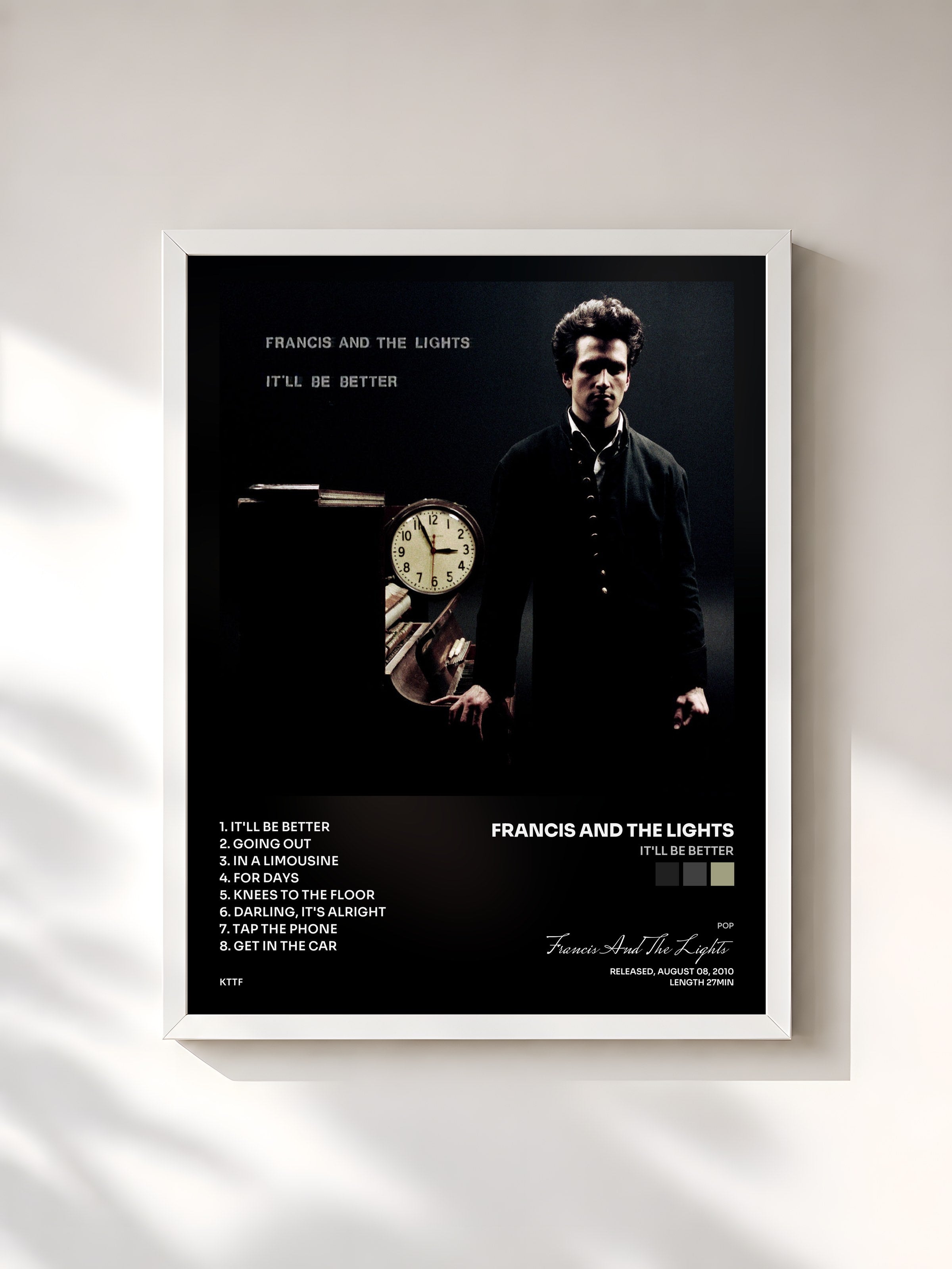 #blanc Tableau de l'album It'll Be Better de Francis And The Lights, cadre blanc, imprimé et encadré en France