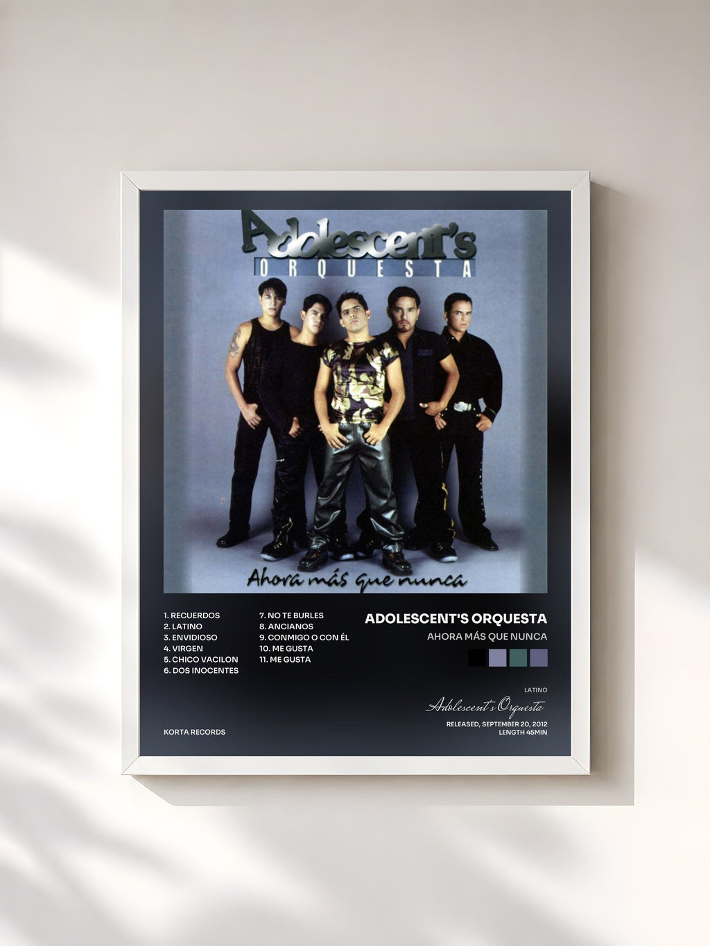 #blanc Tableau de l'album Ahora Más Que Nunca de Adolescent's Orquesta, cadre blanc, imprimé et encadré en France