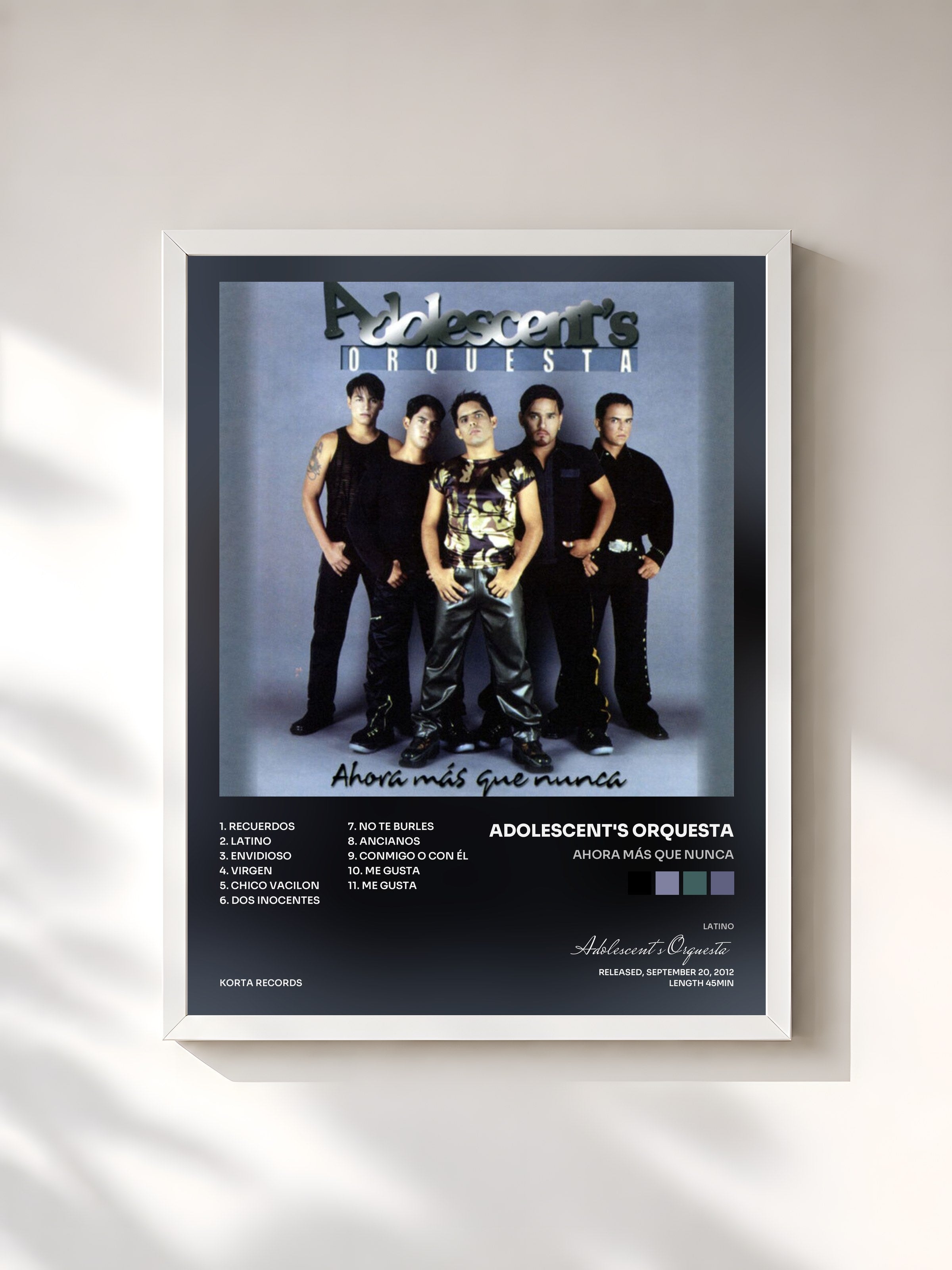 #blanc Tableau de l'album Ahora Más Que Nunca de Adolescent's Orquesta, cadre blanc, imprimé et encadré en France