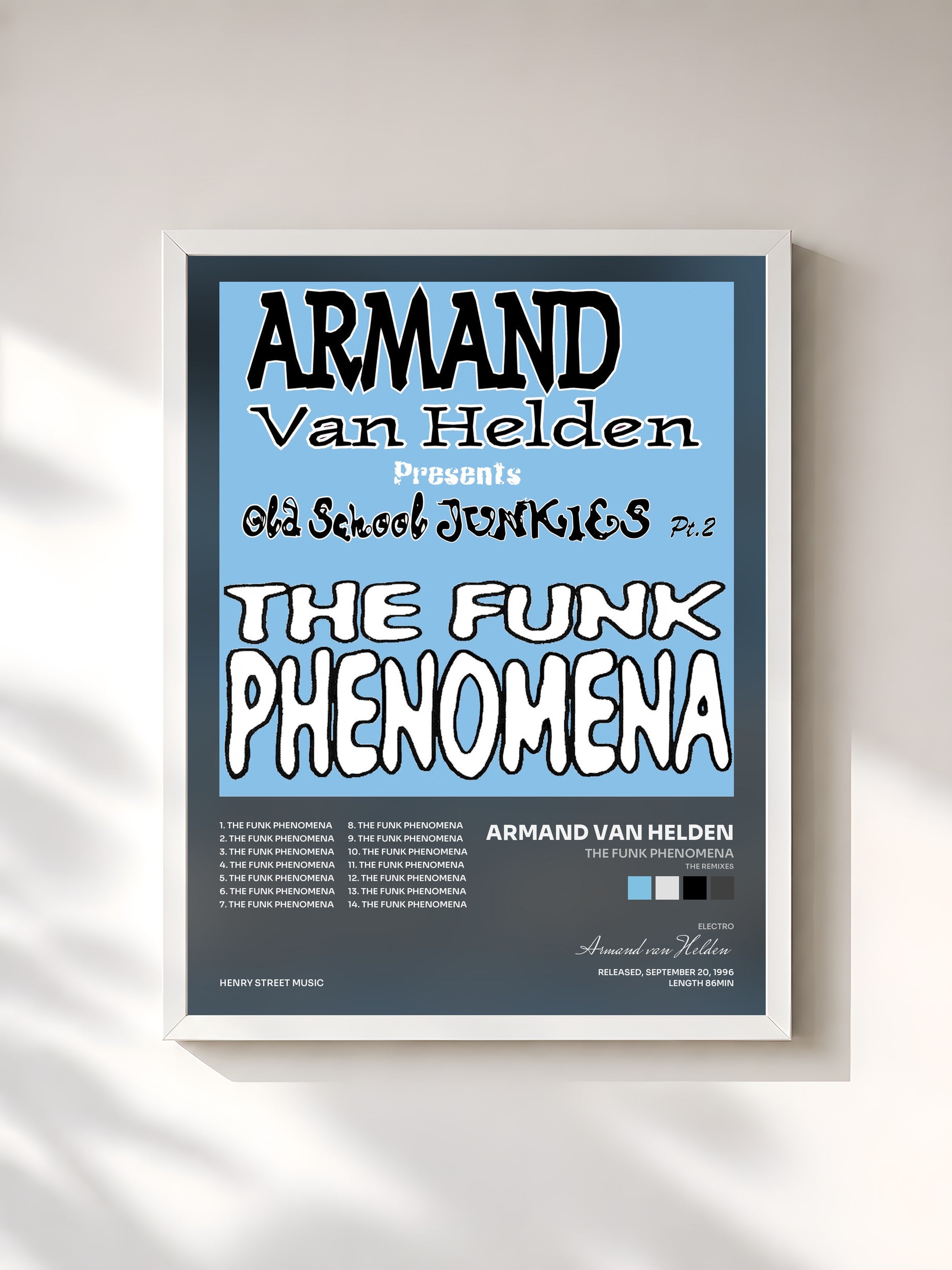 #blanc Tableau de l'album The Funk Phenomena (The Remixes) de Armand van Helden, cadre blanc, imprimé et encadré en France