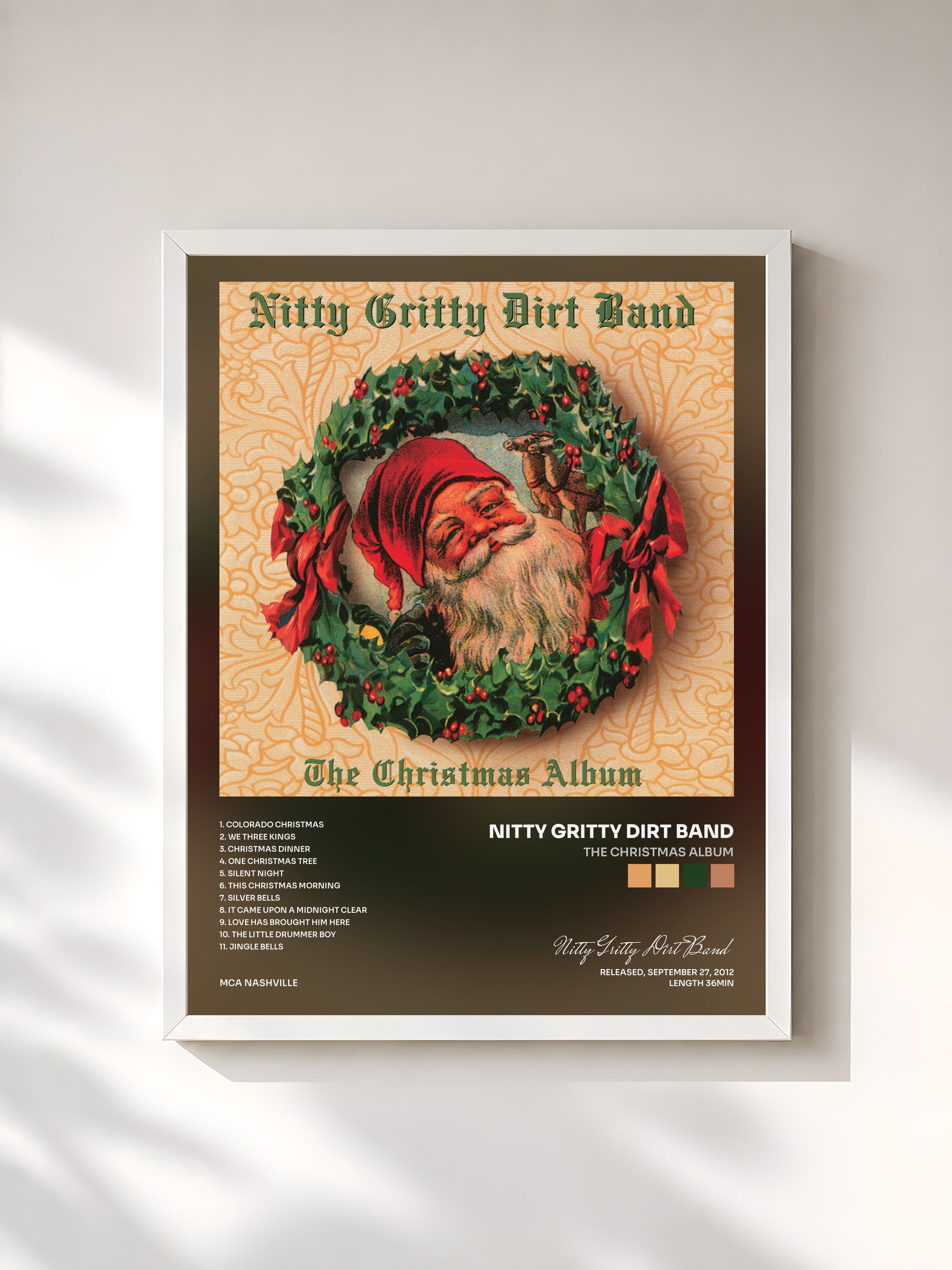 #blanc Tableau de l'album The Christmas Album de Nitty Gritty Dirt Band, cadre blanc, imprimé et encadré en France