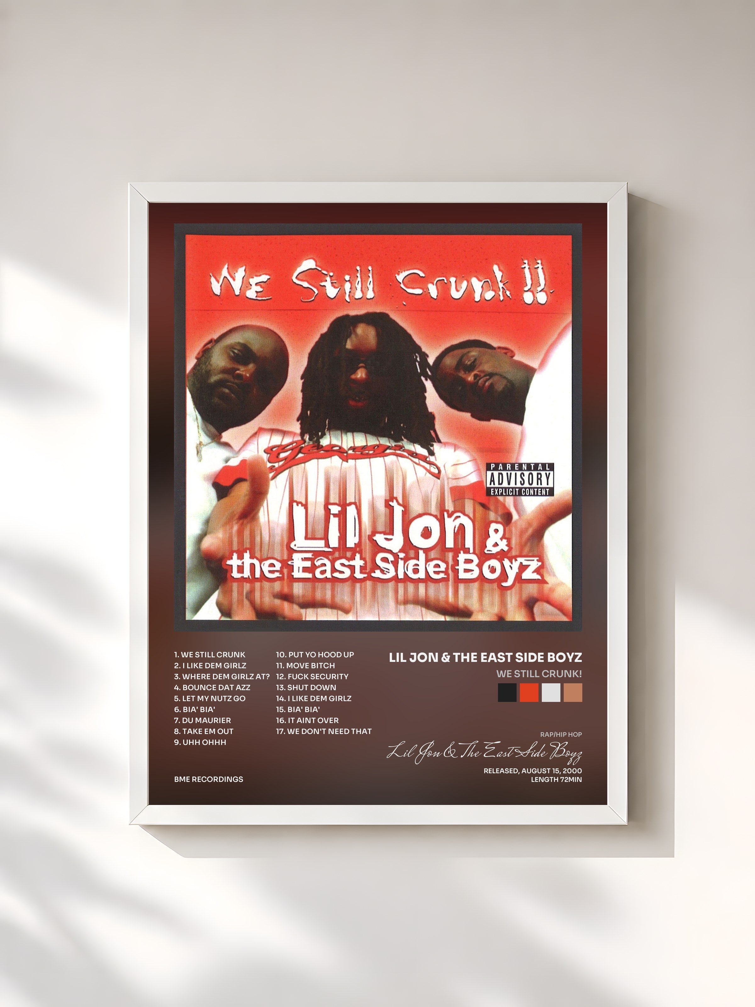 #blanc Tableau de l'album We Still Crunk! de Lil Jon & The East Side Boyz, cadre blanc, imprimé et encadré en France