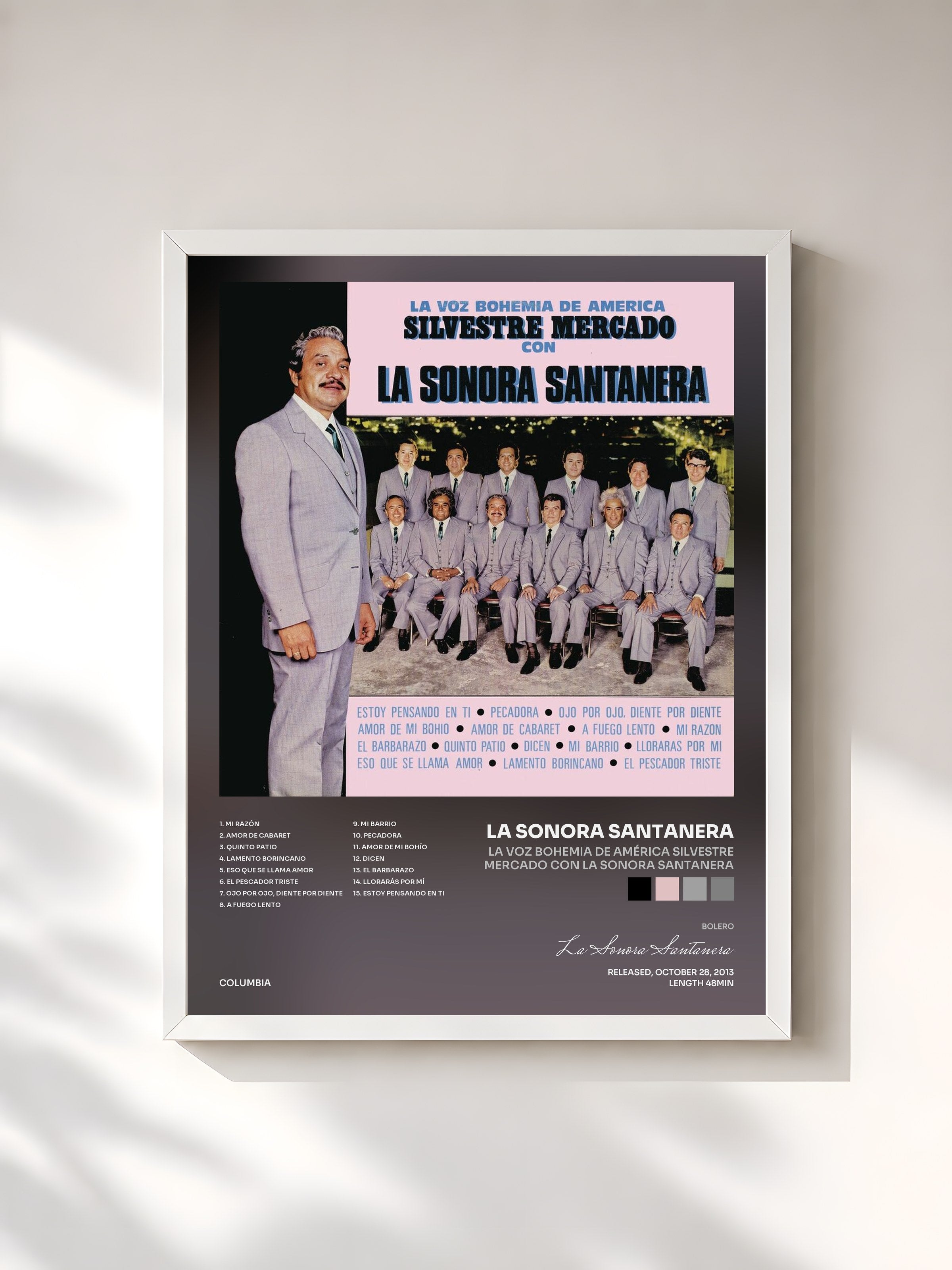 #blanc Tableau de l'album La Voz Bohemia de América Silvestre Mercado Con la Sonora Santanera de La Sonora Santanera, cadre blanc, imprimé et encadré en France