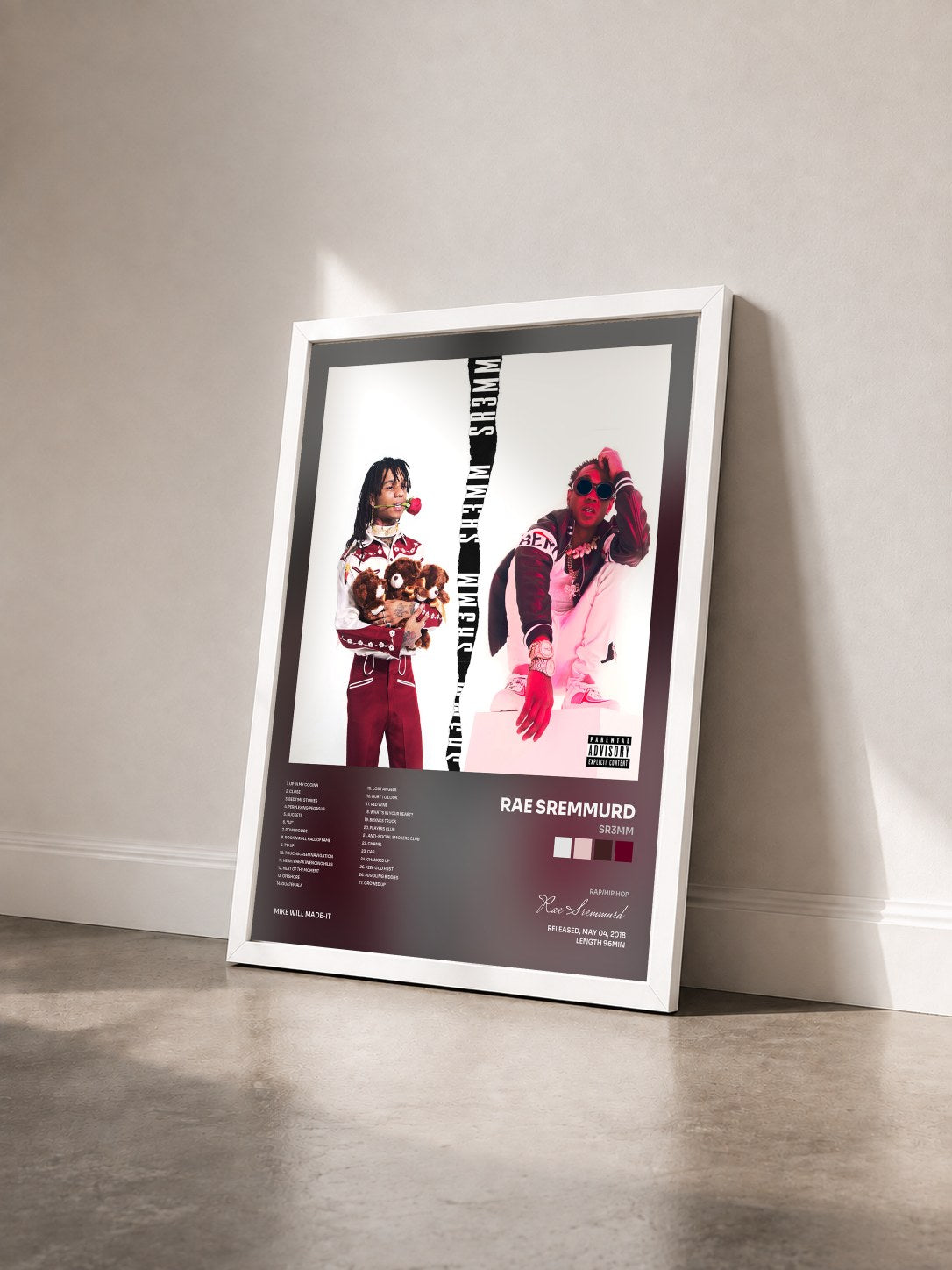 #blanc SR3MM by Rae Sremmurd as a framed art print seen at an angle, white frame