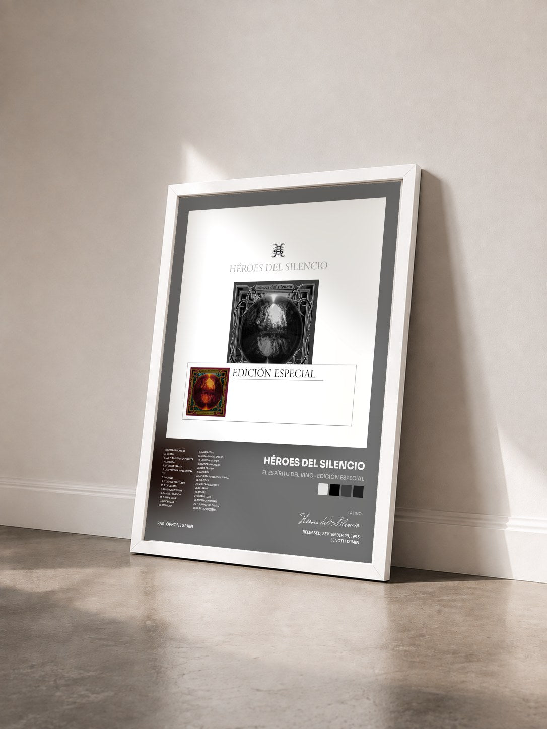 #blanc Tableau de l'album El Espíritu Del Vino- Edición Especial de Héroes del Silencio vu de trois quarts, cadre blanc