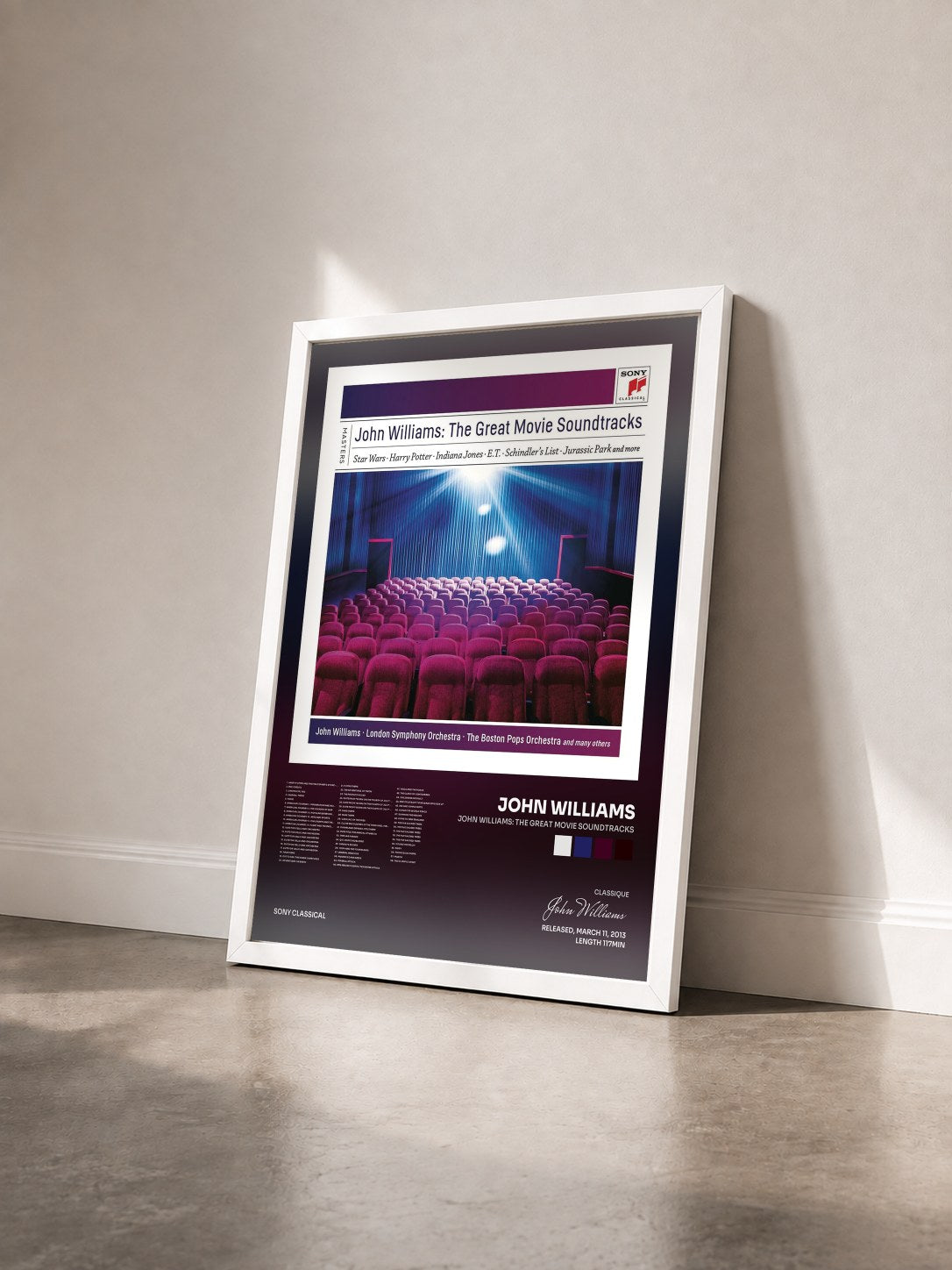 #blanc Tableau de l'album John Williams: The Great Movie Soundtracks de John Williams vu de trois quarts, cadre blanc