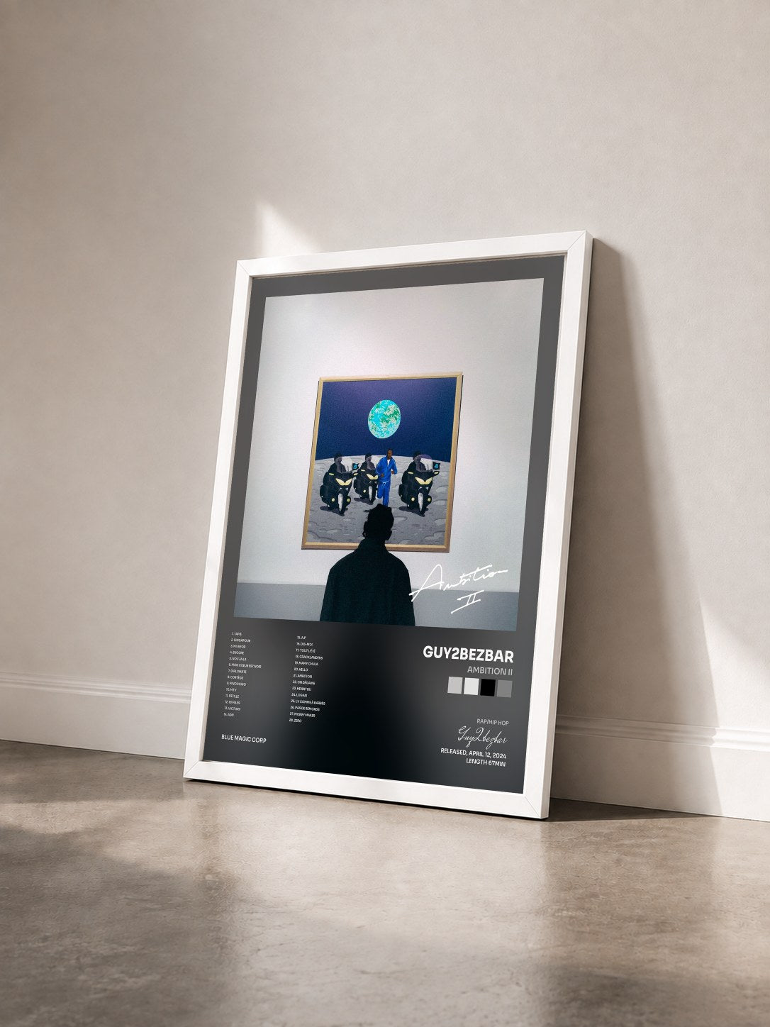 #blanc Tableau de l'album AMBITION II de Guy2bezbar vu de trois quarts, cadre blanc