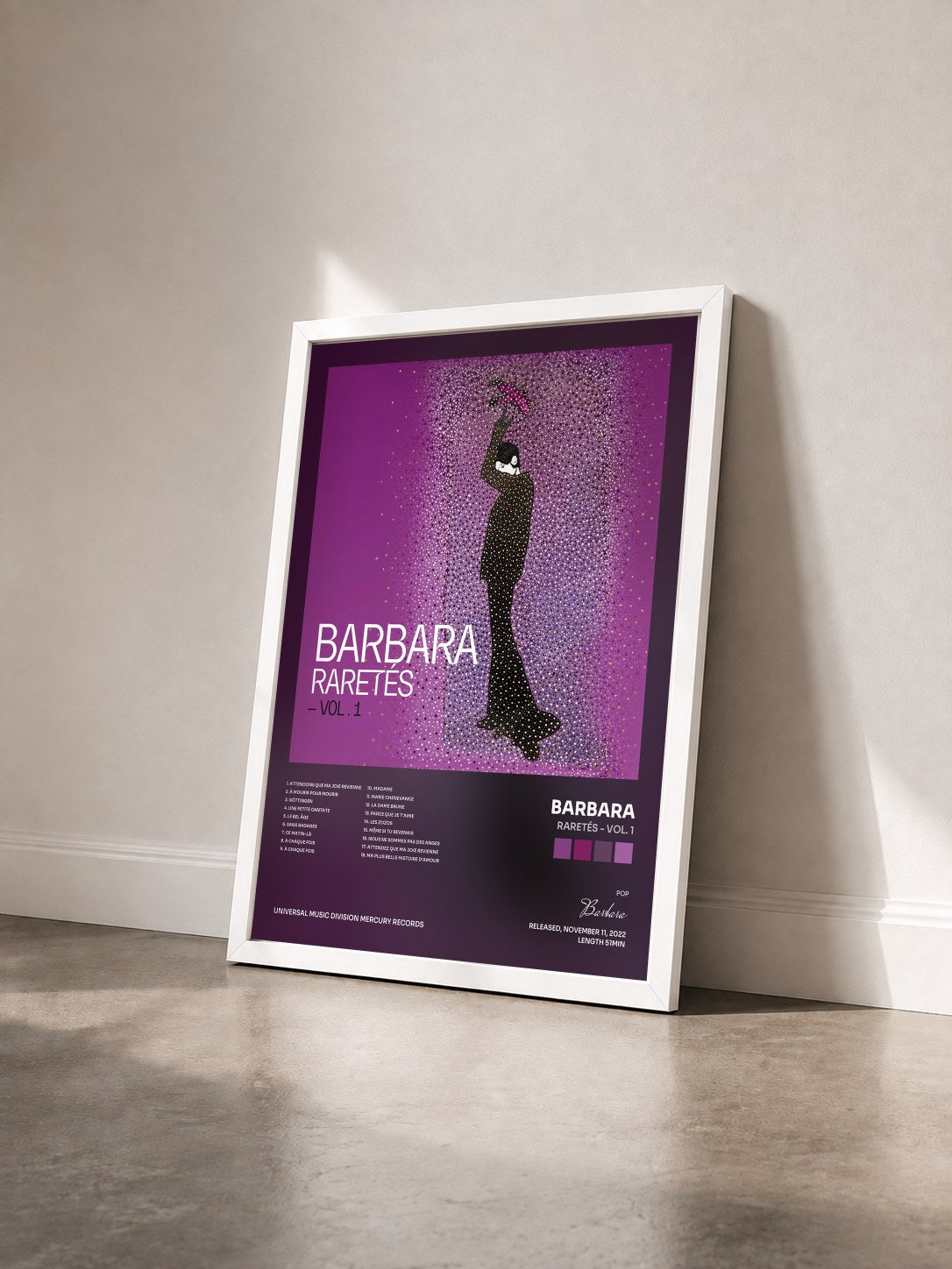 #blanc Tableau de l'album Raretés - Vol. 1 de Barbara vu de trois quarts, cadre blanc