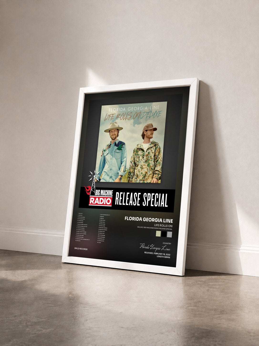#blanc Tableau de l'album Life Rolls On (Deluxe / Big Machine Radio Release Special) de Florida Georgia Line vu de trois quarts, cadre blanc