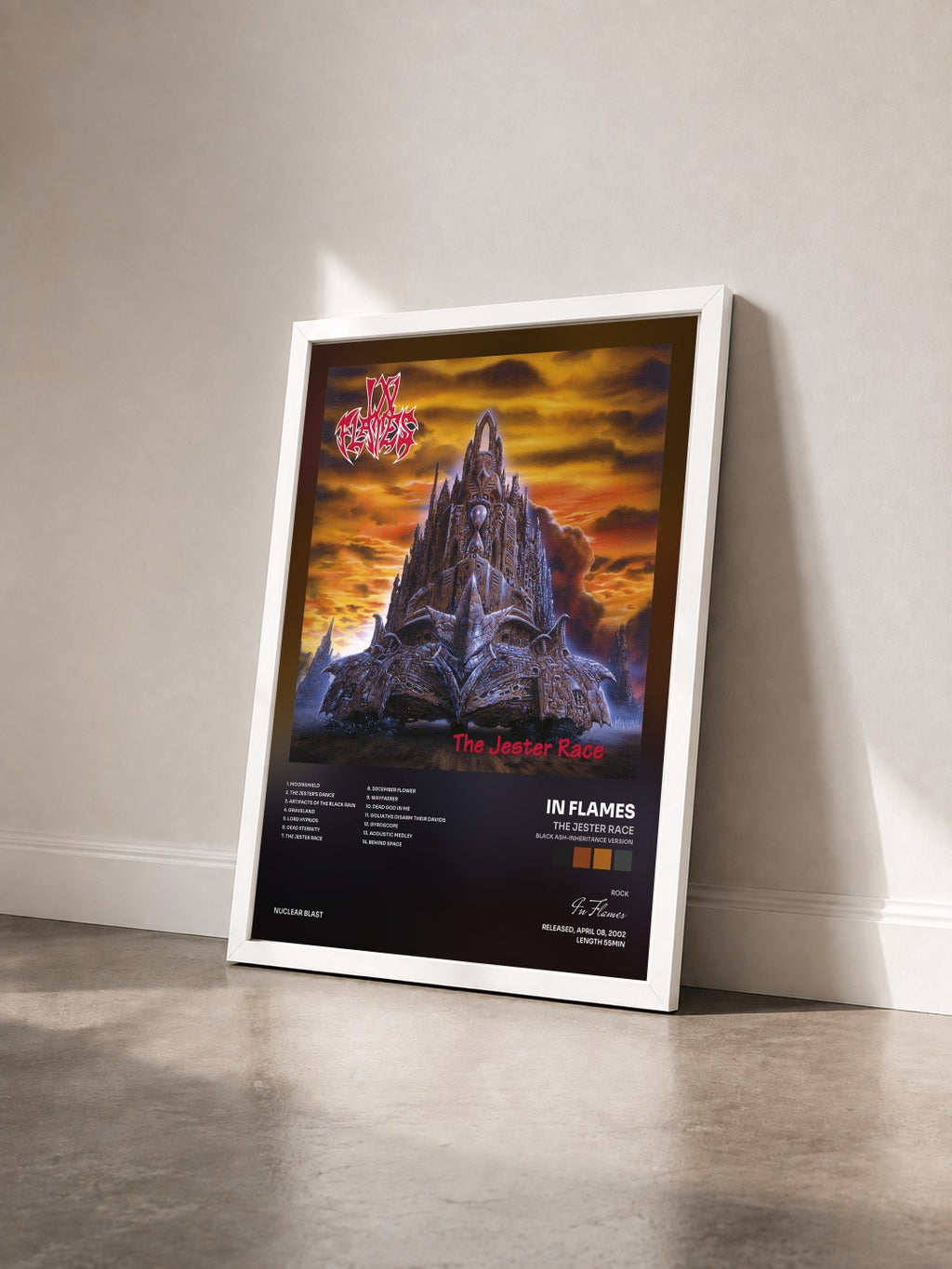 #blanc Tableau de l'album The Jester Race (Black Ash-Inheritance Version) de In Flames vu de trois quarts, cadre blanc
