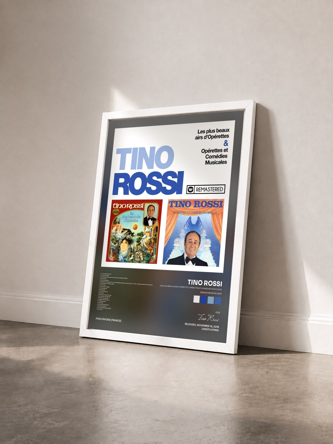 #blanc Tableau de l'album Les plus beaux airs d'opérette / Opérettes et comédies musicales (Remasterisé en 2018) de Tino Rossi vu de trois quarts, cadre blanc