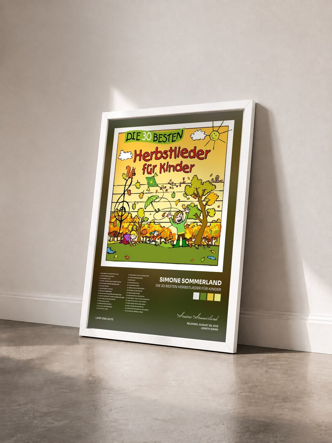 #blanc Tableau de l'album Die 30 besten Herbstlieder für Kinder de Simone Sommerland vu de trois quarts, cadre blanc