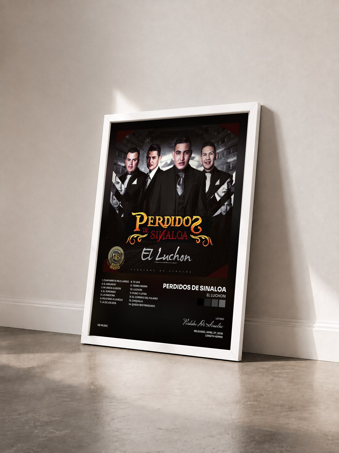 #blanc Tableau de l'album El Luchon de Perdidos De Sinaloa vu de trois quarts, cadre blanc