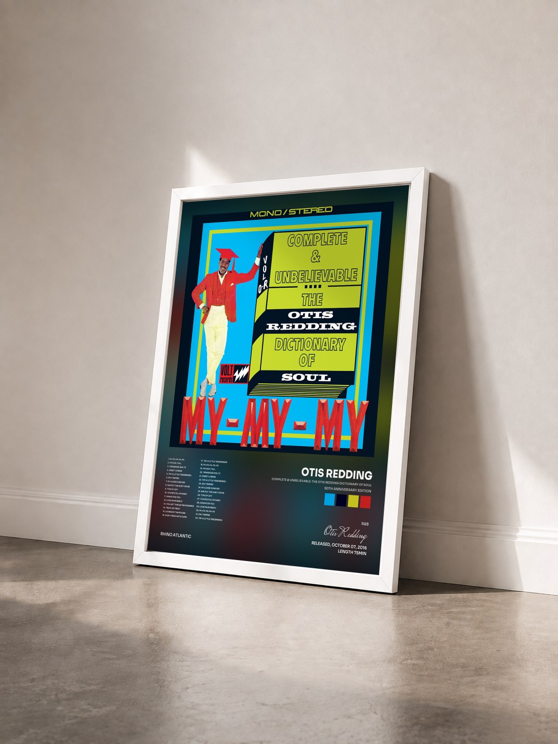 #blanc Tableau de l'album Complete & Unbelievable: The Otis Redding Dictionary of Soul (50th Anniversary Edition) de Otis Redding vu de trois quarts, cadre blanc