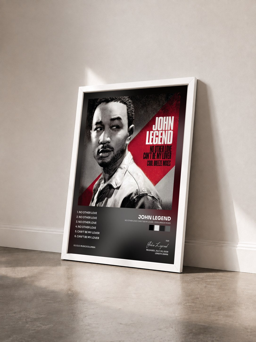 #blanc Tableau de l'album No Other Love / Can't Be My Lover - Cool Breeze Mixes de John Legend vu de trois quarts, cadre blanc