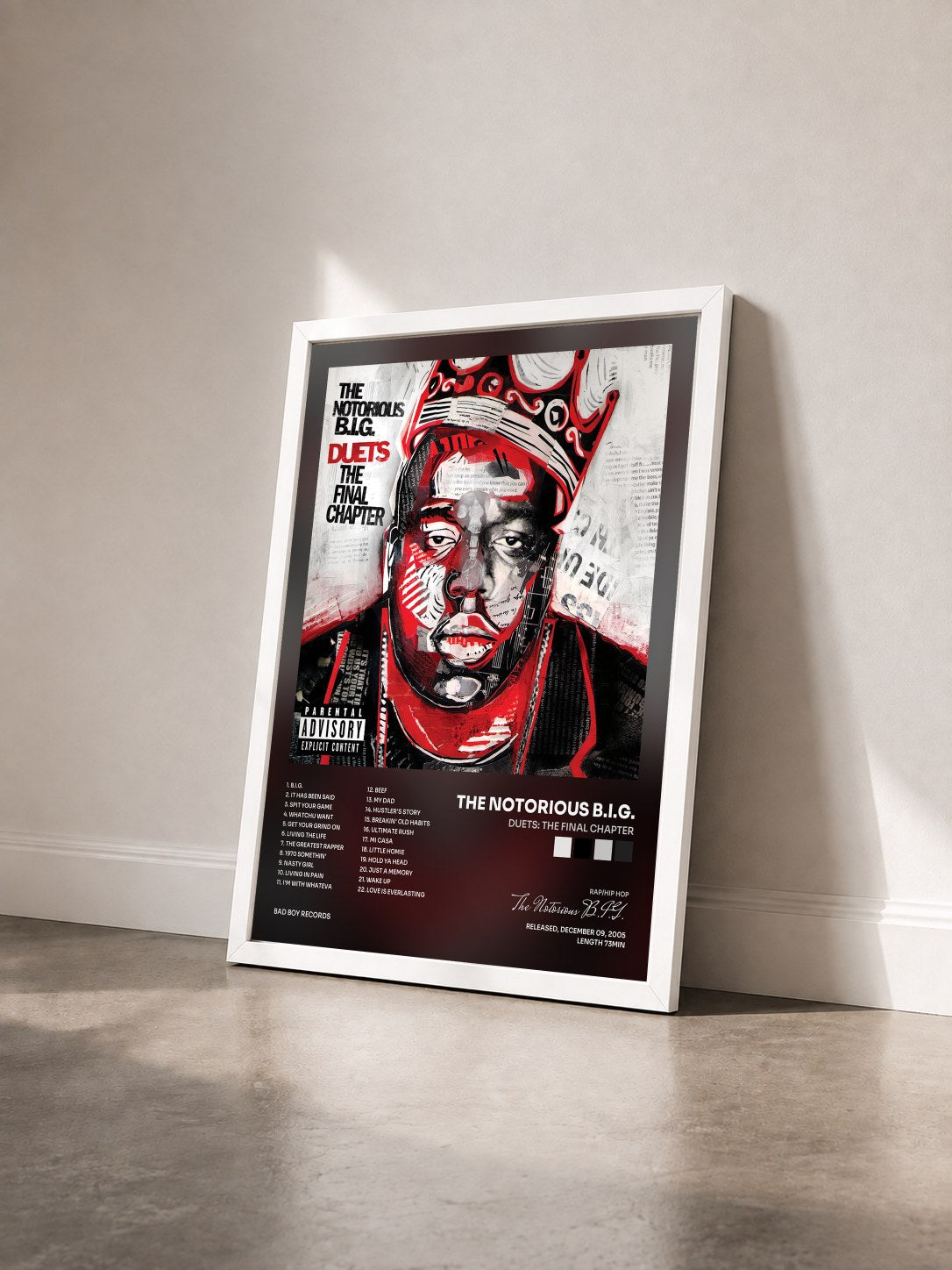 #blanc Tableau de l'album Duets: The Final Chapter de The Notorious B.I.G. vu de trois quarts, cadre blanc