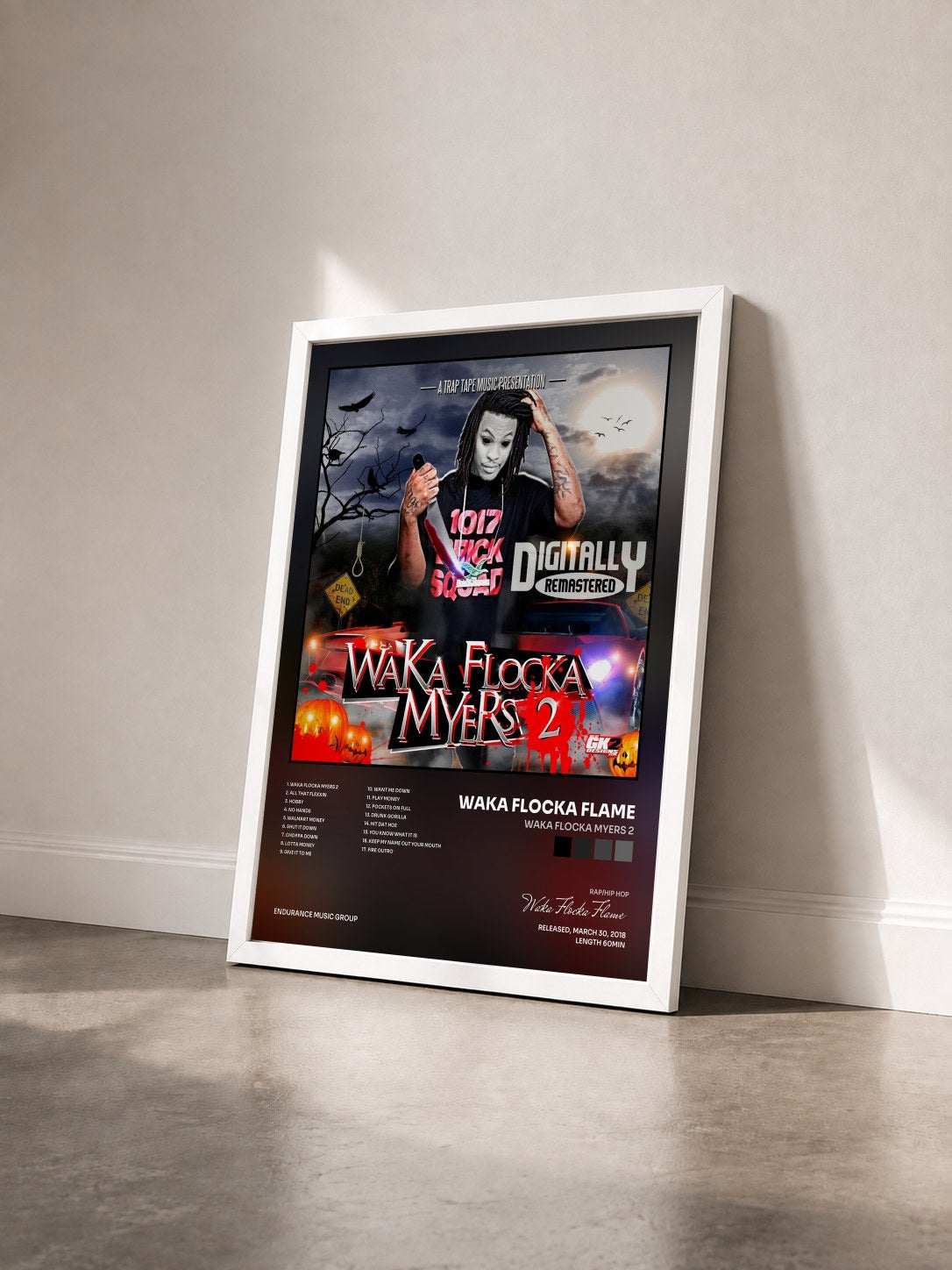 #blanc Tableau de l'album Waka Flocka Myers 2 de Waka Flocka Flame vu de trois quarts, cadre blanc