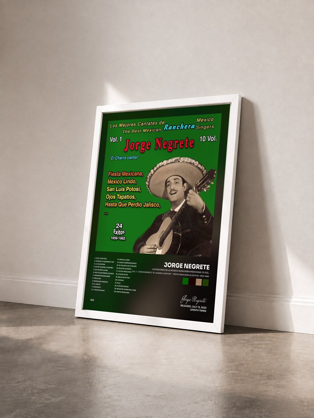 #blanc Tableau de l'album Los Mejores de la Musica Ranchera Mexicana: 10 Vol. (Vol. 1 - Jorge Negrete "El Charro Cantor" - Fiesta Mexicana 24 Exitos : 1959-1962) de Jorge Negrete vu de trois quarts, cadre blanc