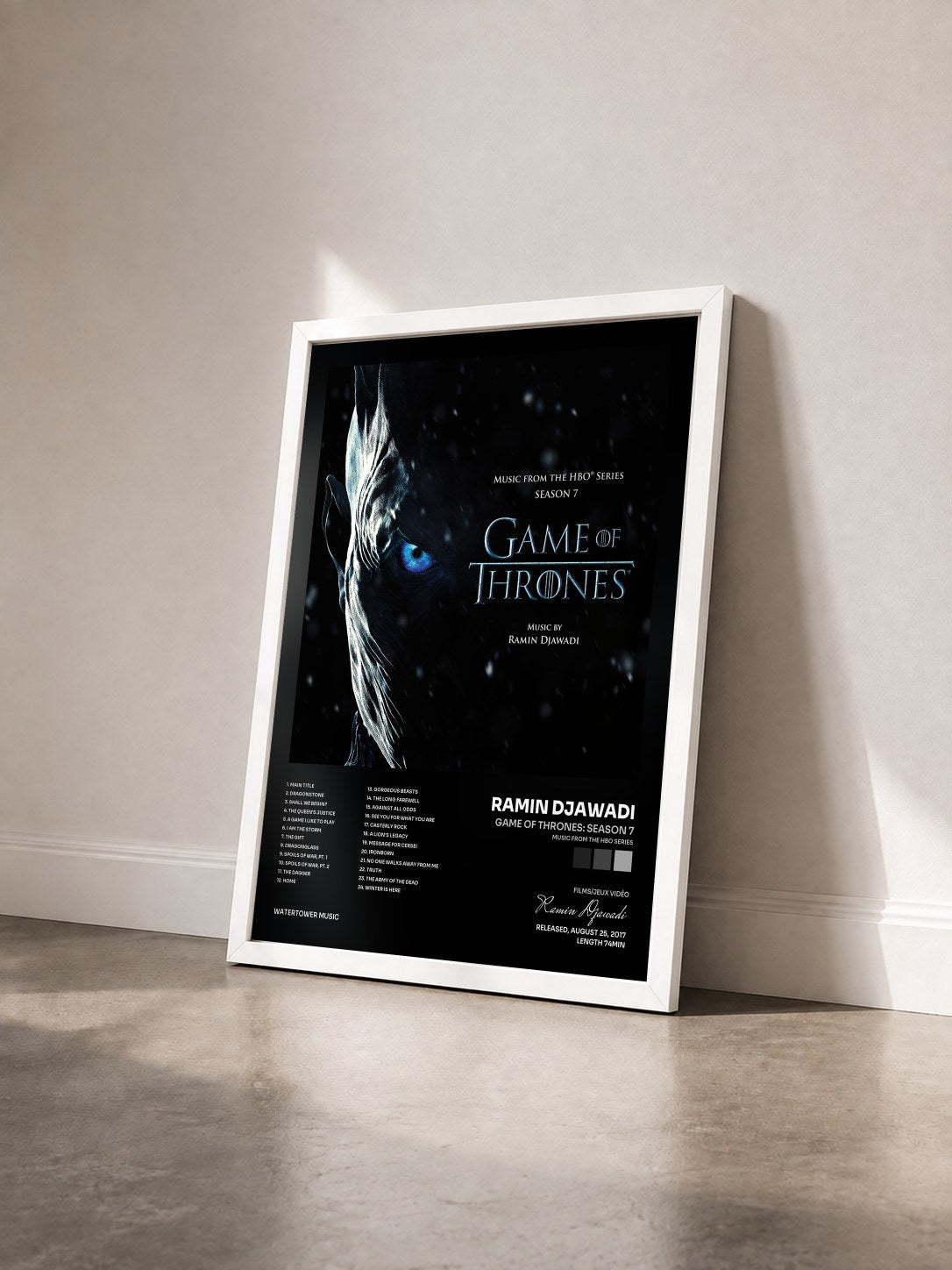 #blanc Tableau de l'album Game Of Thrones: Season 7 (Music from the HBO Series) de Ramin Djawadi vu de trois quarts, cadre blanc