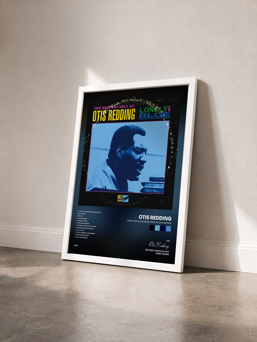 #blanc Tableau de l'album Lonely & Blue: The Deepest Soul of Otis Redding de Otis Redding vu de trois quarts, cadre blanc