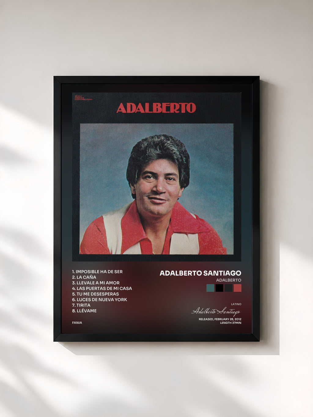 #noir Tableau de l'album Adalberto de Adalberto Santiago, cadre noir, imprimé et encadré en France