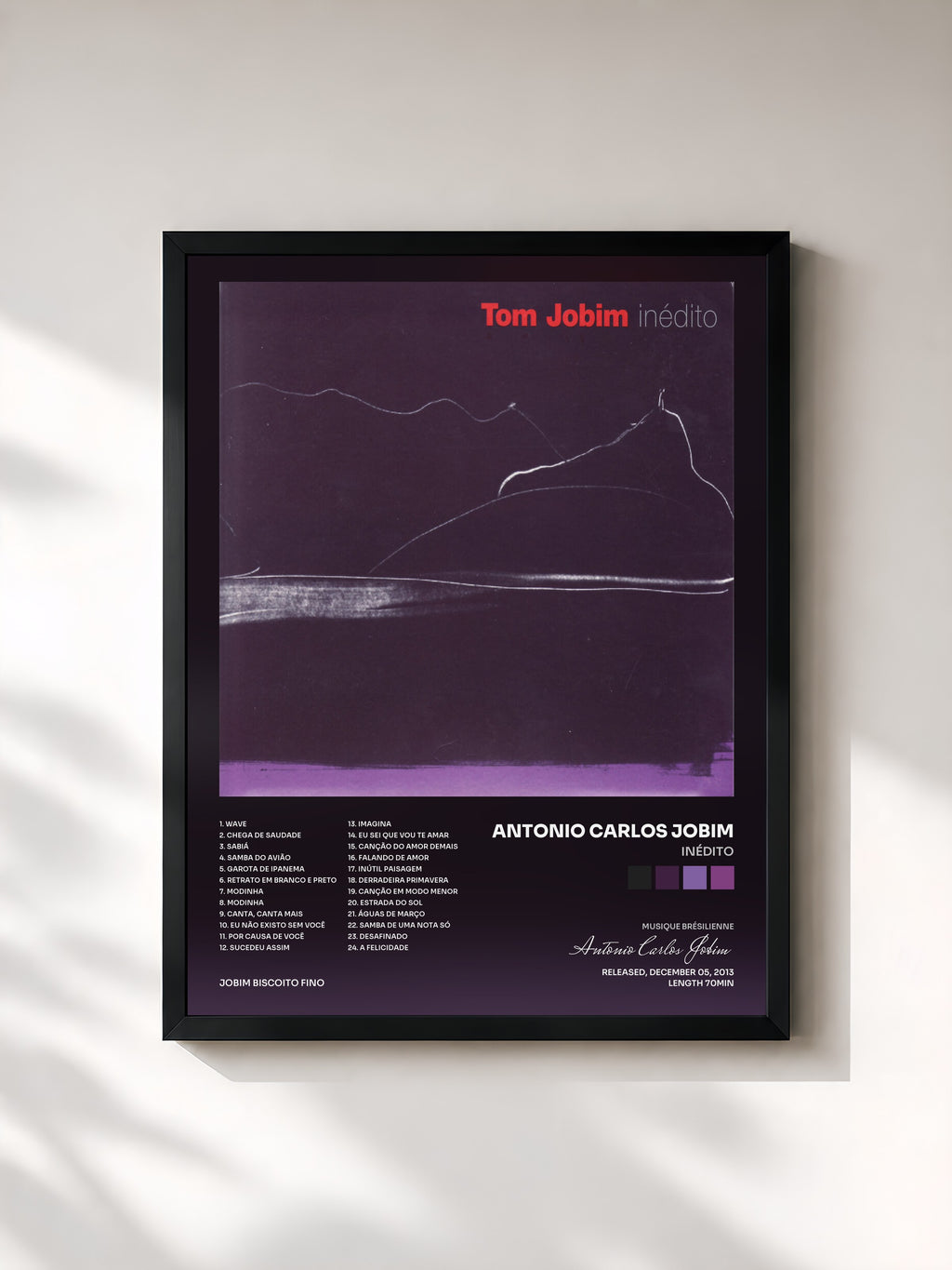 #noir Tableau de l'album Inédito de Antonio Carlos Jobim, cadre noir, imprimé et encadré en France