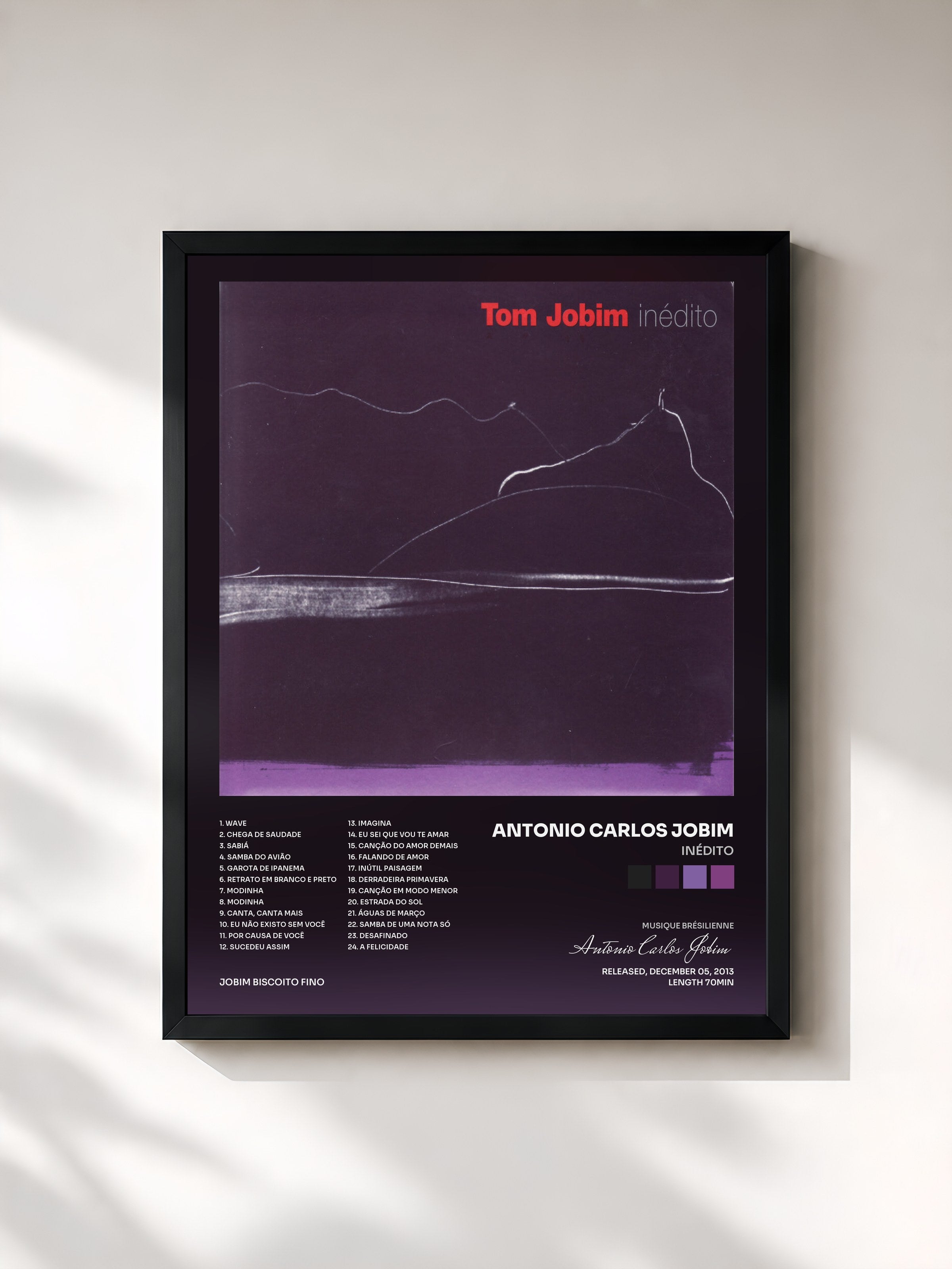 #noir Tableau de l'album Inédito de Antonio Carlos Jobim, cadre noir, imprimé et encadré en France