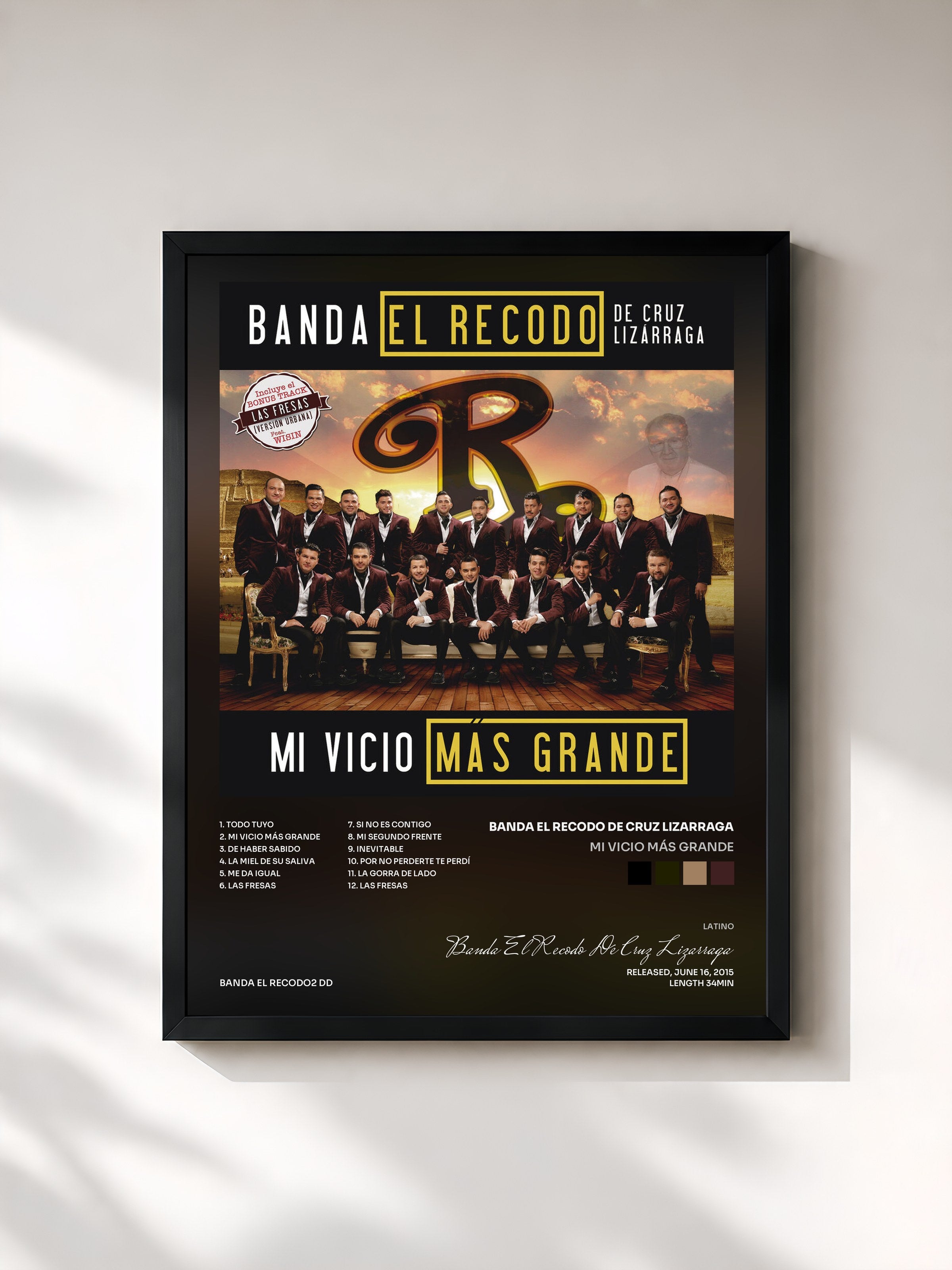 #noir Tableau de l'album Mi Vicio Más Grande de Banda El Recodo De Cruz Lizarraga, cadre noir, imprimé et encadré en France