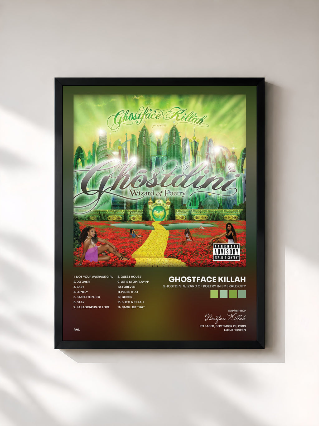 #noir Tableau de l'album Ghostdini Wizard Of Poetry In Emerald City de Ghostface Killah, cadre noir, imprimé et encadré en France