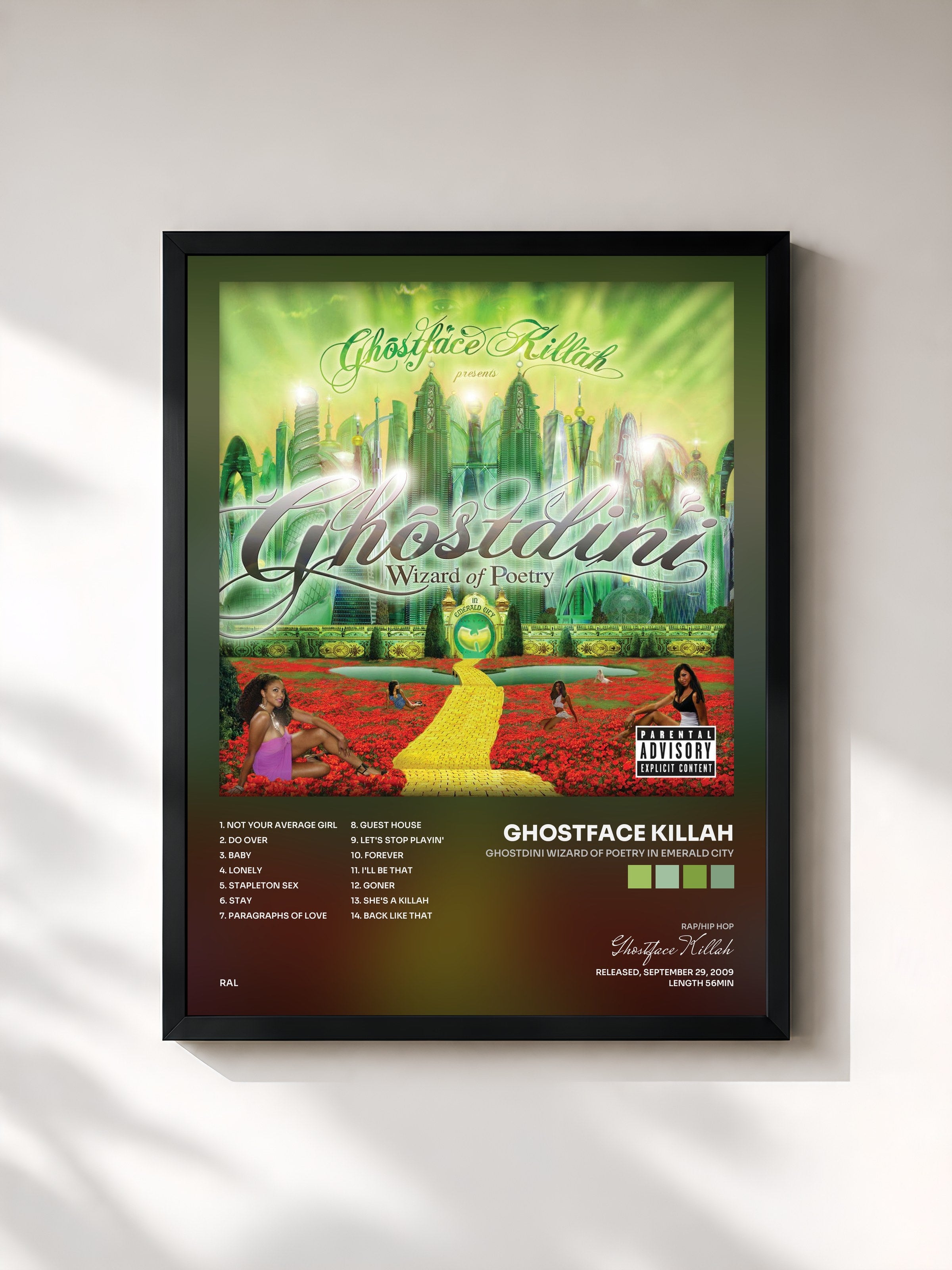 #noir Tableau de l'album Ghostdini Wizard Of Poetry In Emerald City de Ghostface Killah, cadre noir, imprimé et encadré en France