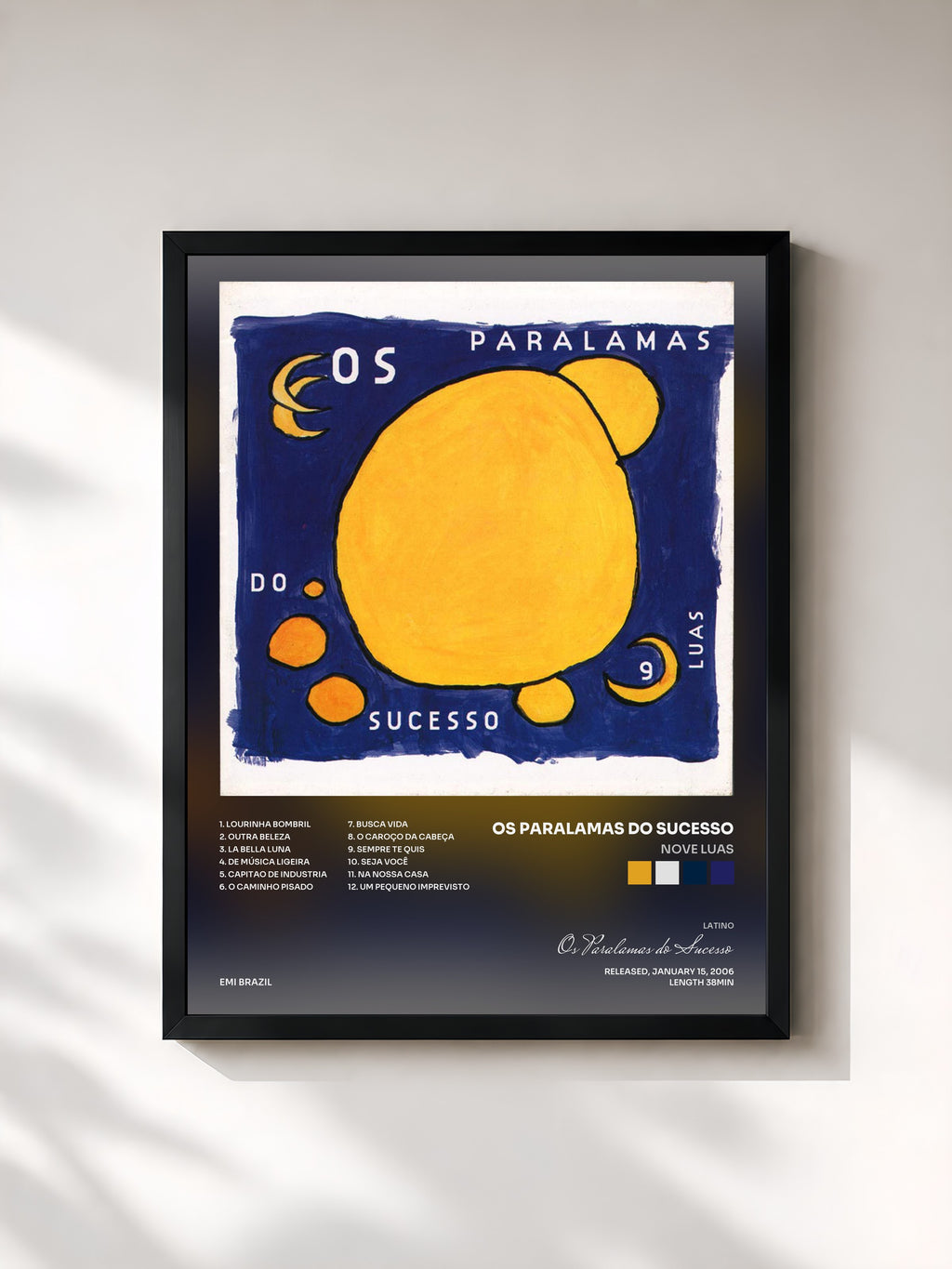 #noir Tableau de l'album Nove Luas de Os Paralamas do Sucesso, cadre noir, imprimé et encadré en France